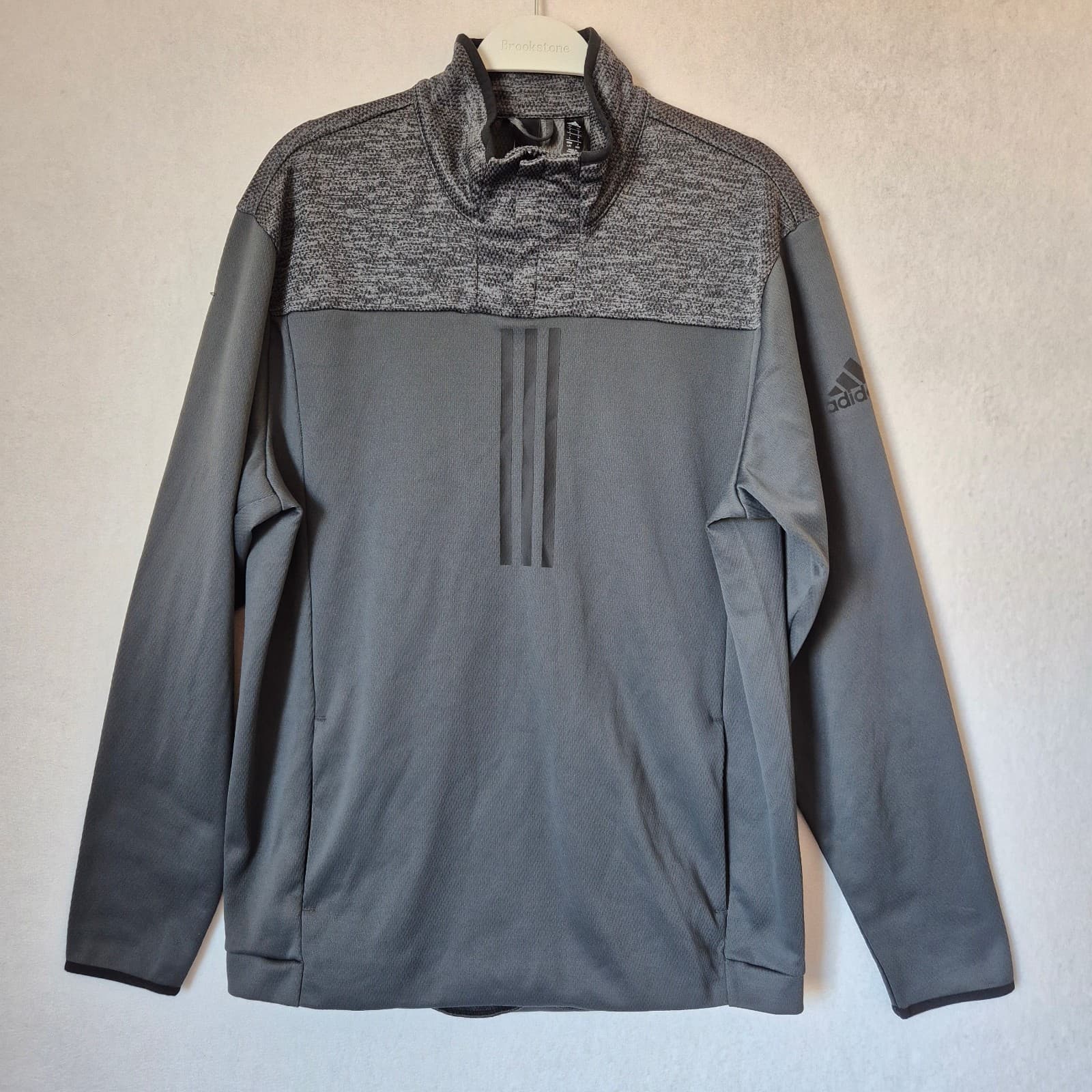 NWT Adidas Men's L Team Issue Climawarm 1/4 Zip Pullover Sweatshirt Pocket Grey - Thumbnail 3