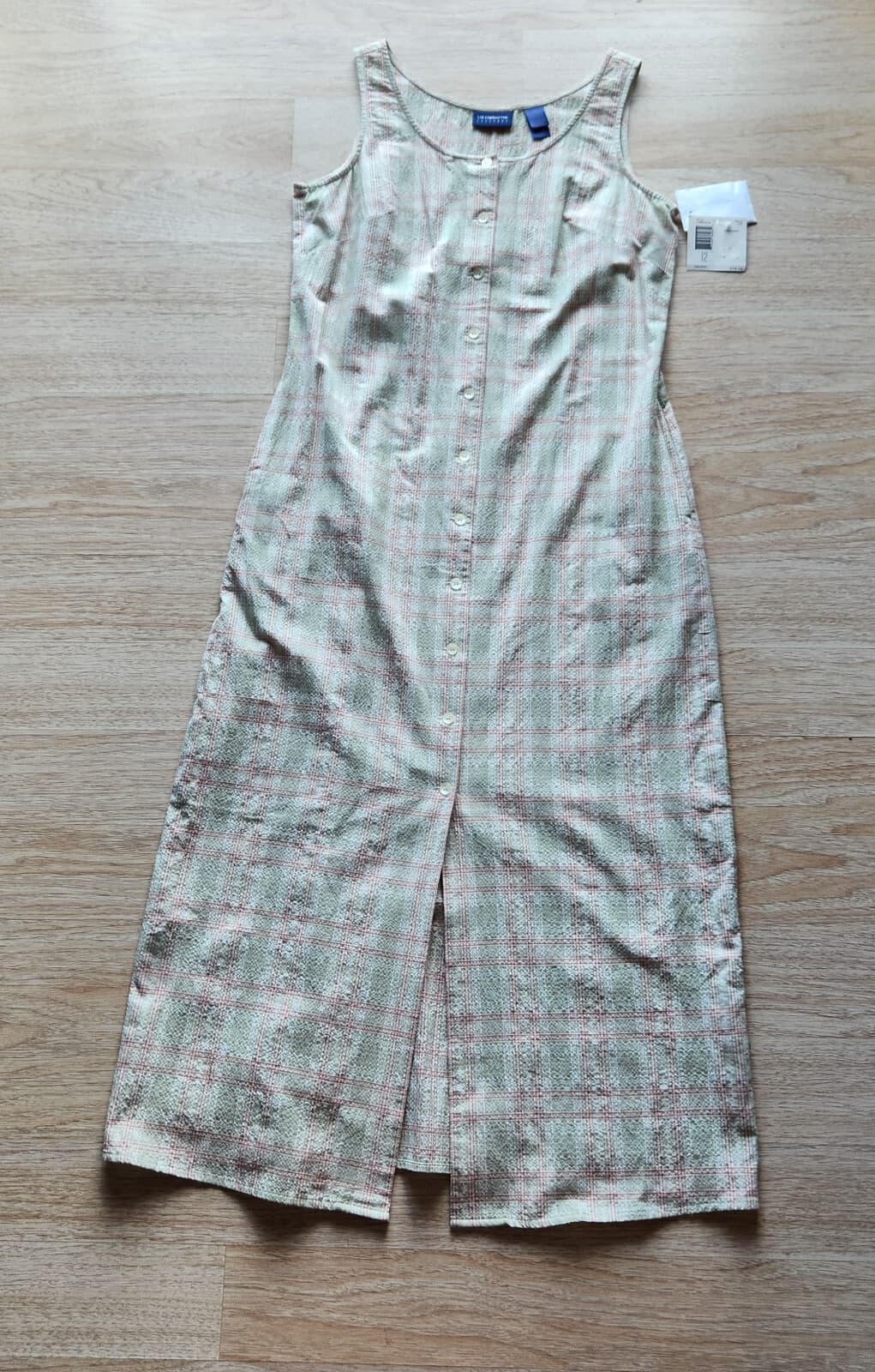 Vintage NWT Liz Claiborne Terra Sahara Plaid Button-Front Maxi Dress Green Sz.12 - Thumbnail 5