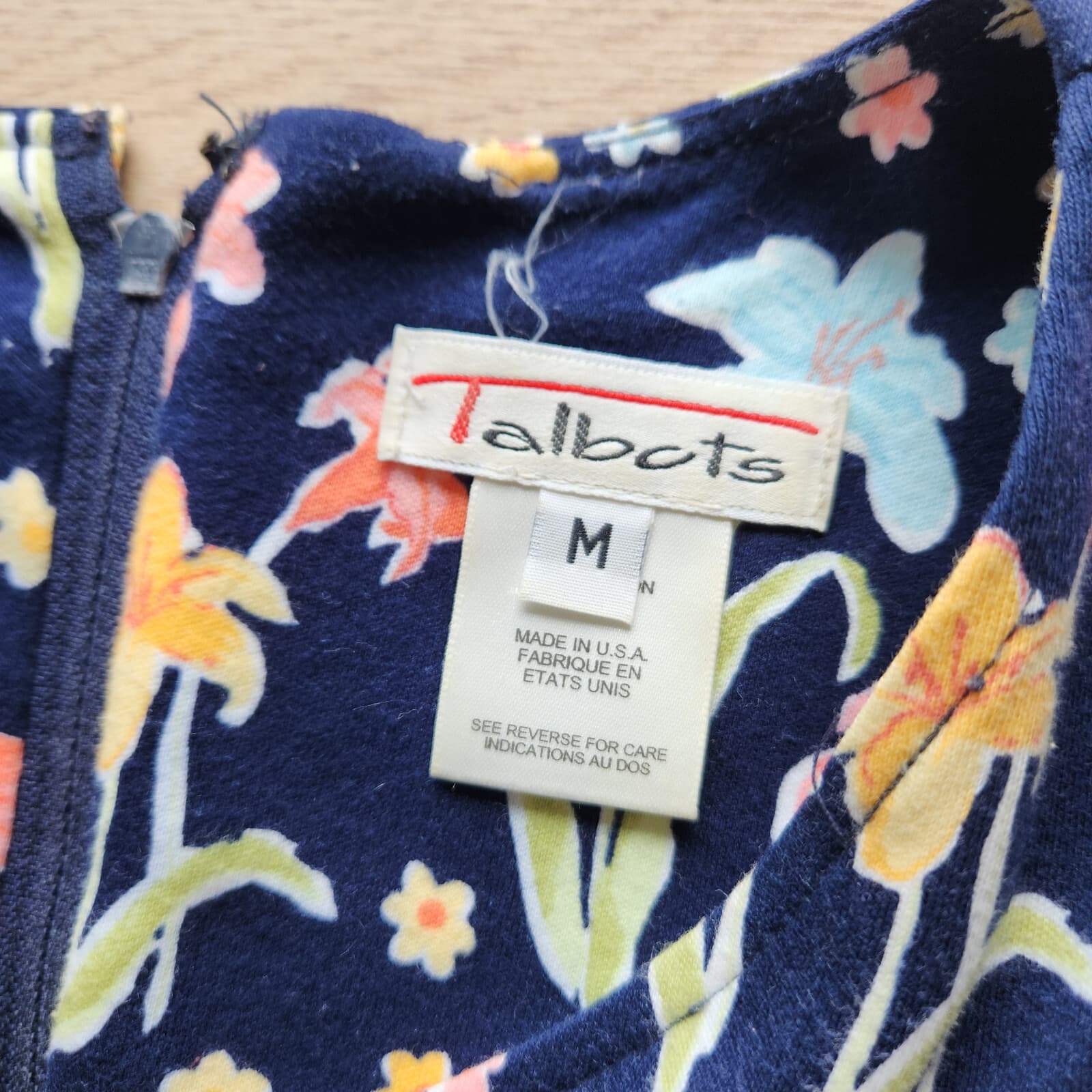 Vintage Talbots Made in USA Floral Midi Sheath Dress Pocket Blue Cotton Sz.M - Thumbnail 10