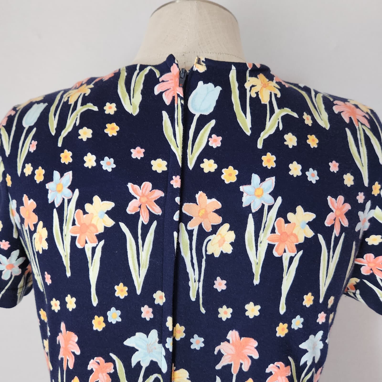 Vintage Talbots Made in USA Floral Midi Sheath Dress Pocket Blue Cotton Sz.M - Thumbnail 7