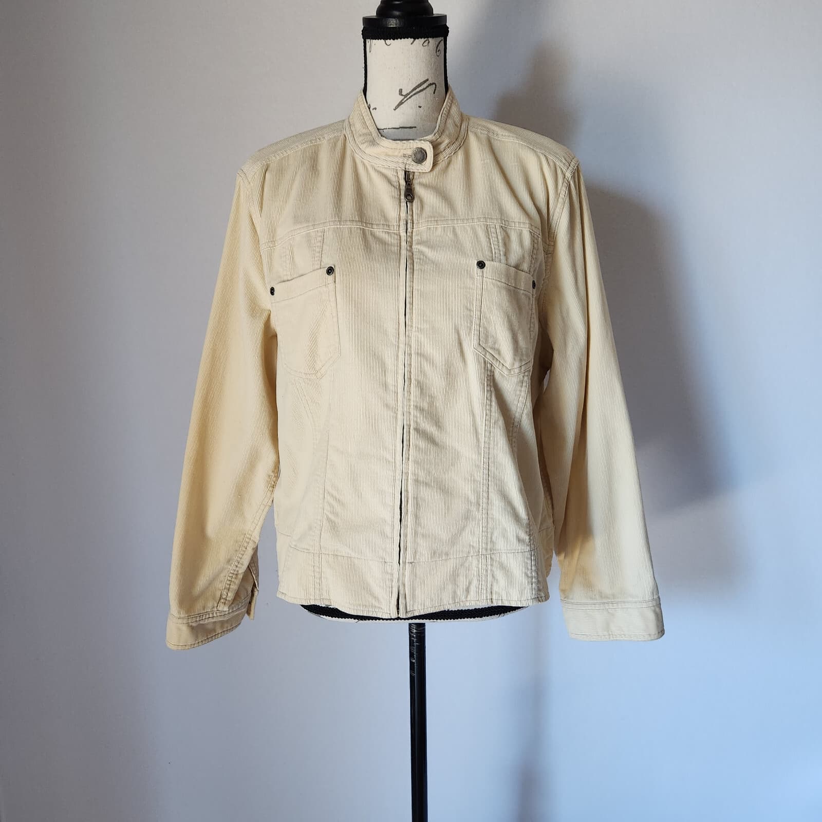 Vintage J.Jill 100% Cotton Corduroy Jacket Zip-Up Mock Neck Yellow Women PL - Thumbnail 2