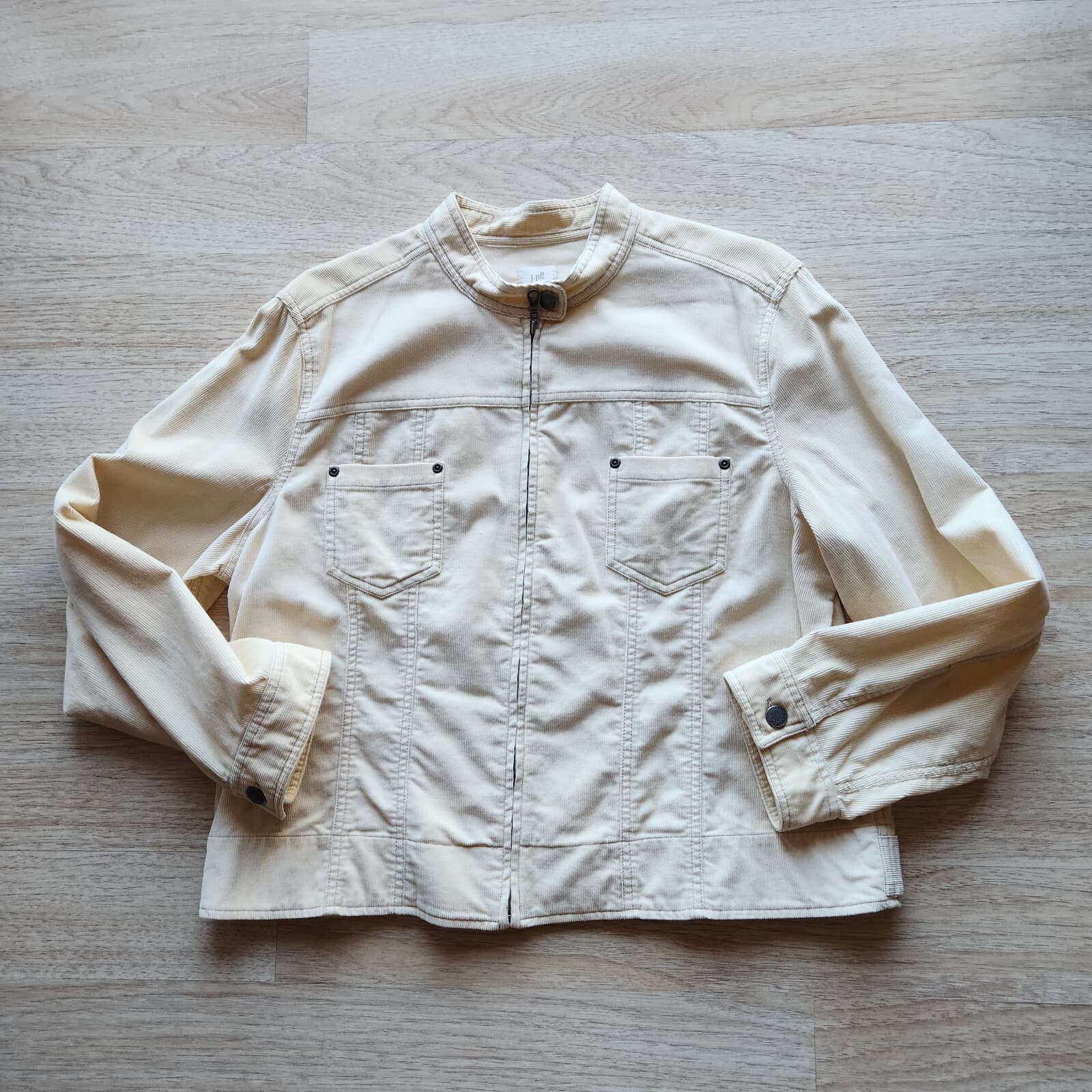 Vintage J.Jill 100% Cotton Corduroy Jacket Zip-Up Mock Neck Yellow Women PL - Thumbnail 4