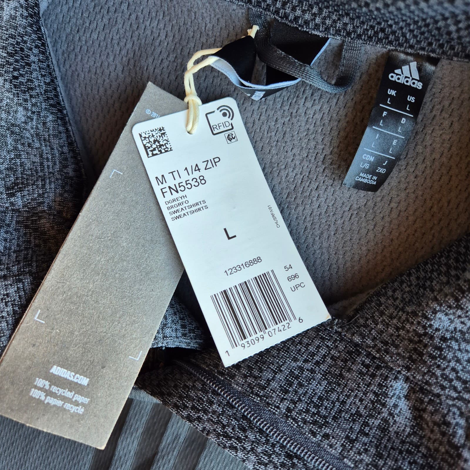 NWT Adidas Men's L Team Issue Climawarm 1/4 Zip Pullover Sweatshirt Pocket Grey - Thumbnail 8