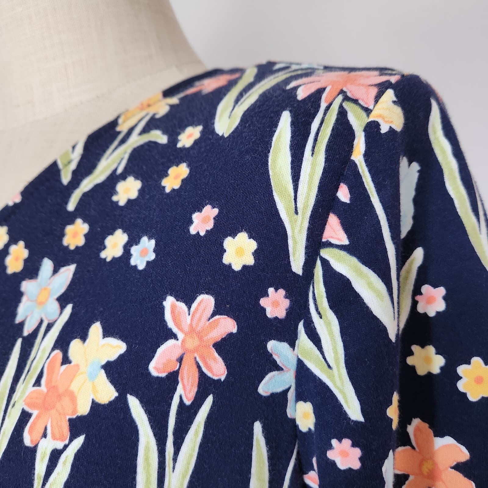 Vintage Talbots Made in USA Floral Midi Sheath Dress Pocket Blue Cotton Sz.M - Thumbnail 3