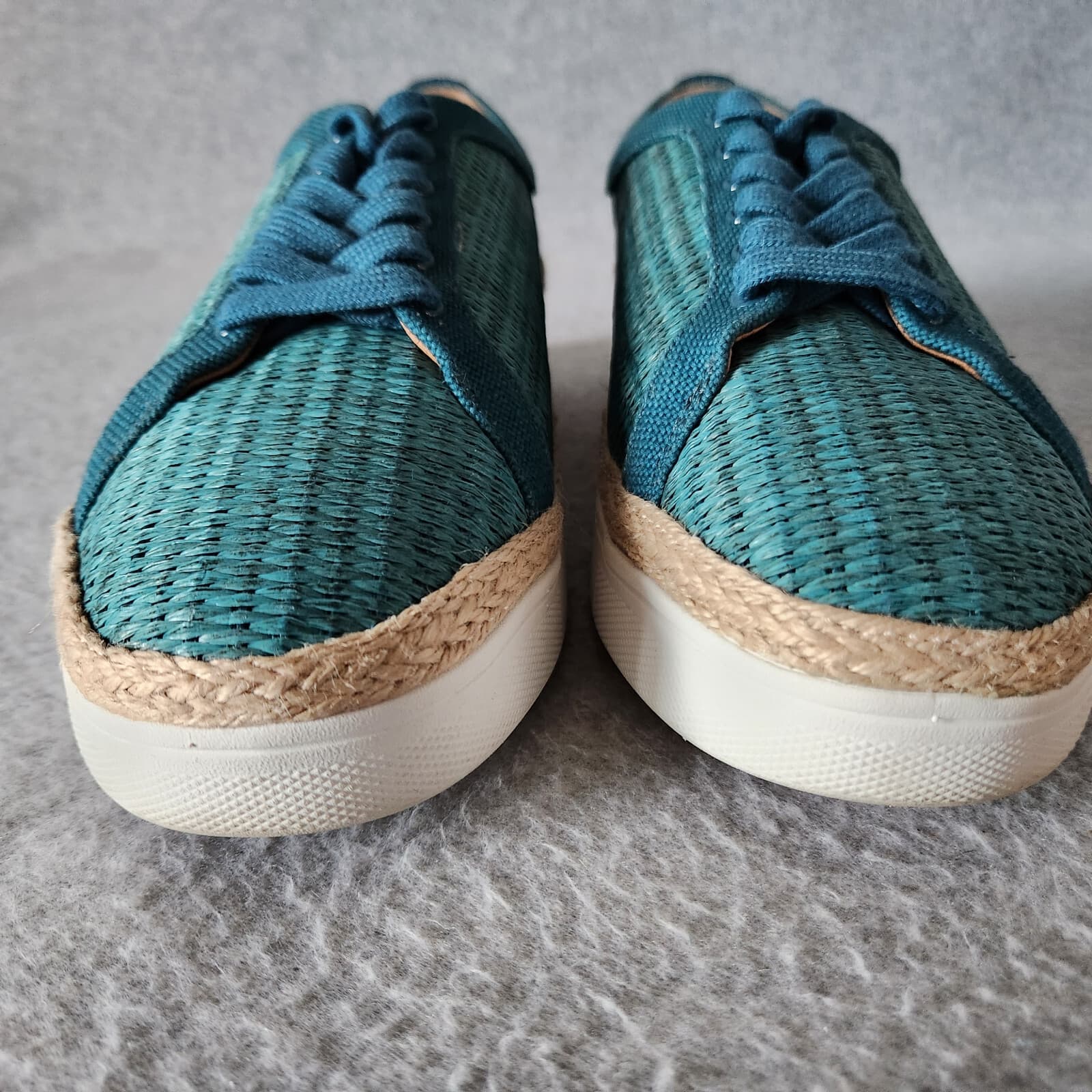 EUC FitFlop Rally Basket Weave Raffia Canvas Fashion Sneaker Lace Blue Women US8 - Thumbnail 9