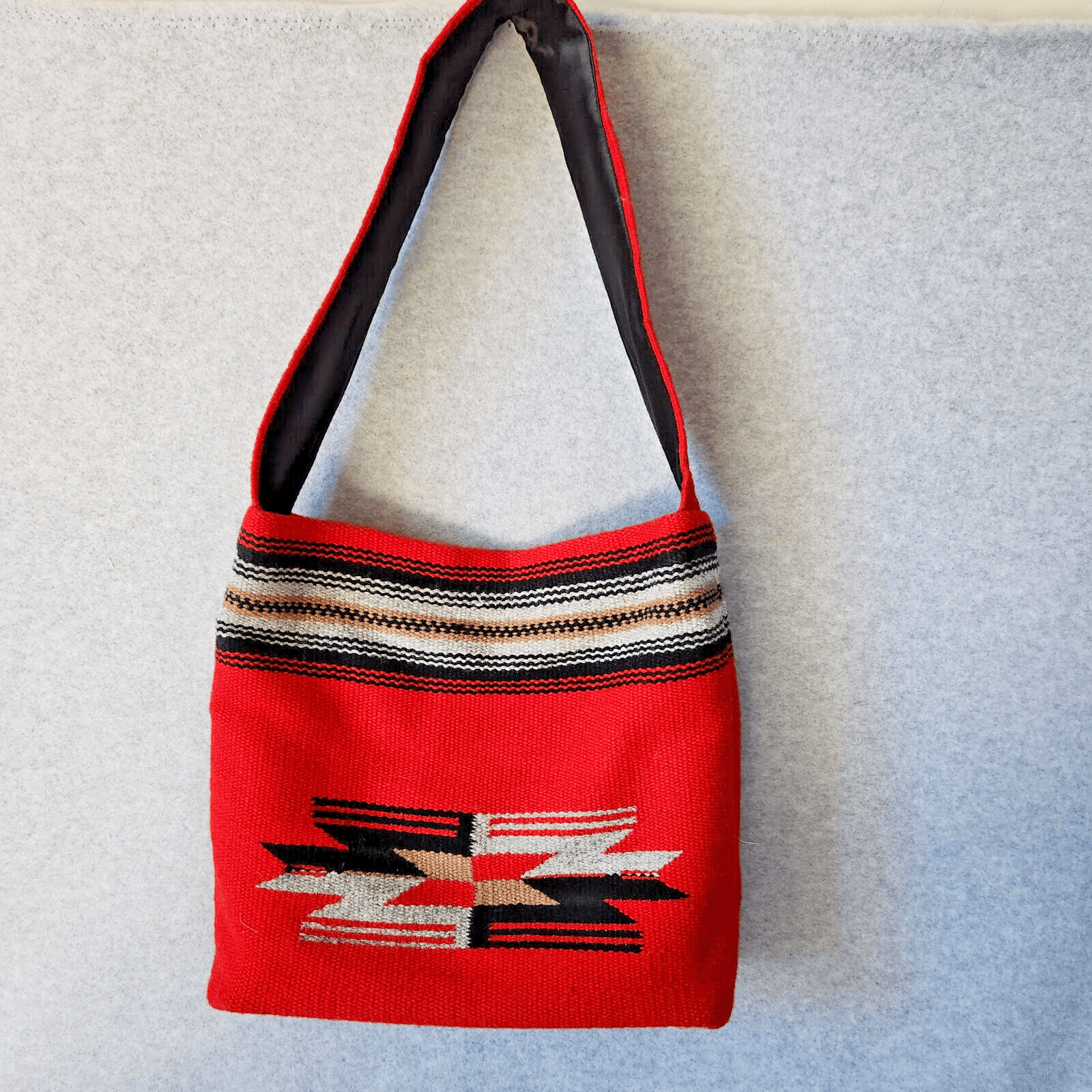 Orteca's Chimayo 100% Wool Hand Woven Navajo Native Southwest Shoulder Bag Red - Thumbnail 2