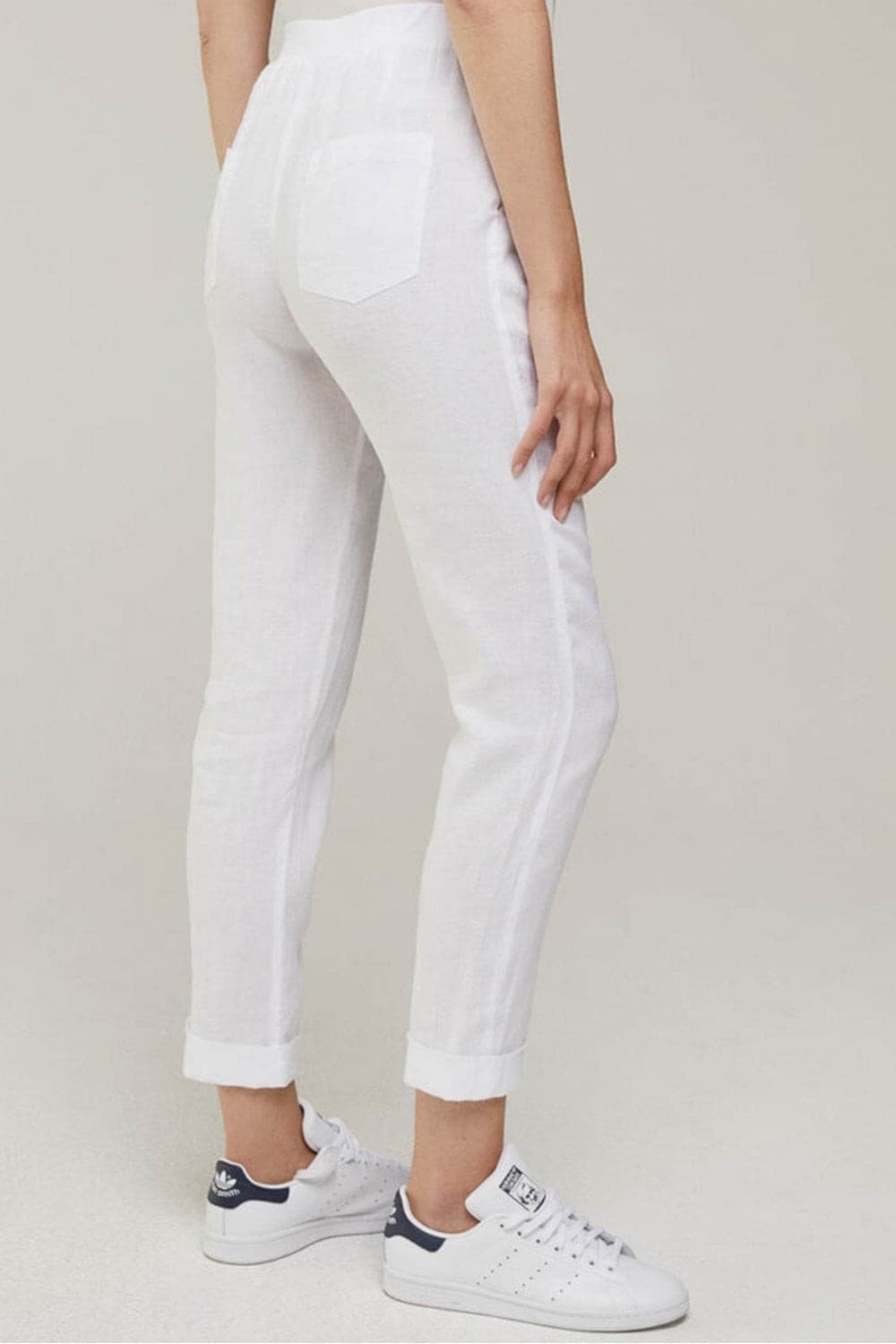 Rosso35 Genova Made in Italy Linen Pull-On Pants Cuffed Hem Pocket White Size 40 - Thumbnail 5