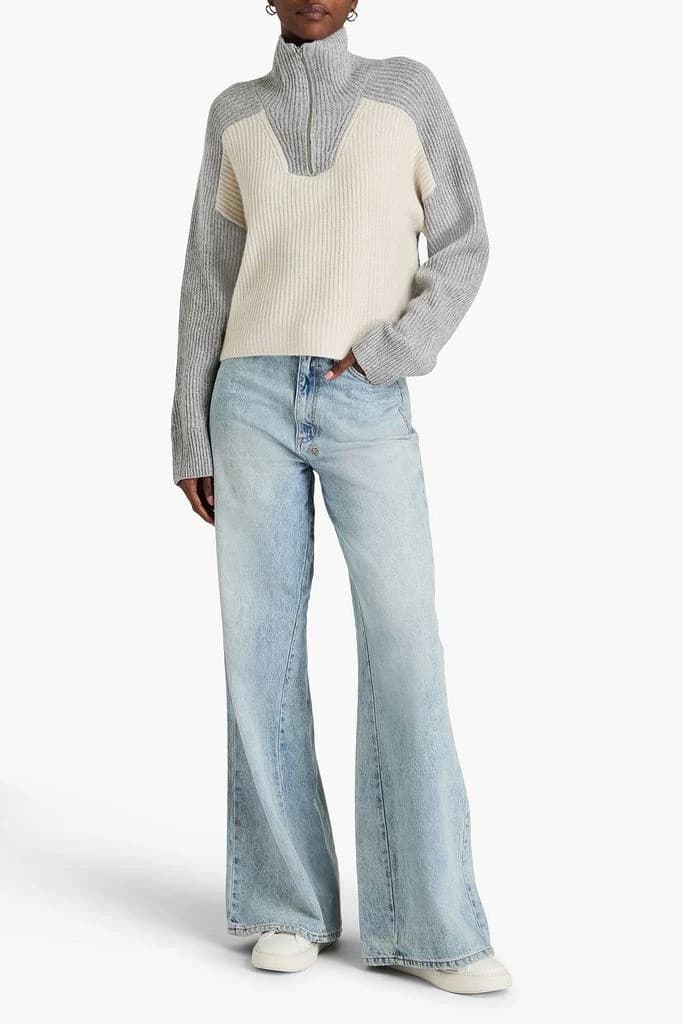 NWT Lulus Two-Tone Ribbed Knit Wool Blend Half-Zip Mock Sweater Grey Ivory Sz.M - Thumbnail 11