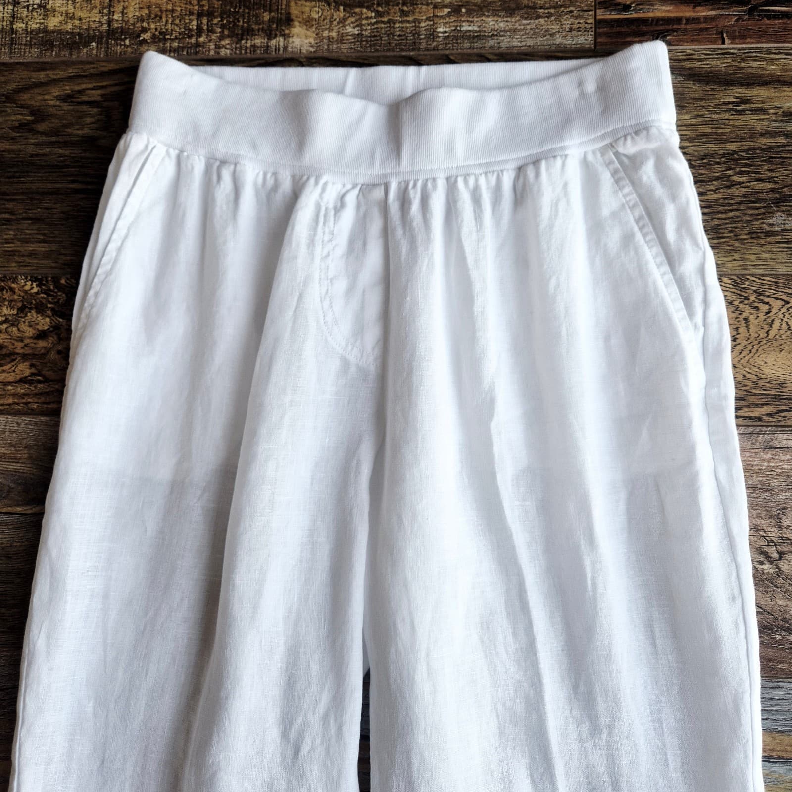 Rosso35 Genova Made in Italy Linen Pull-On Pants Cuffed Hem Pocket White Size 40 - Thumbnail 3