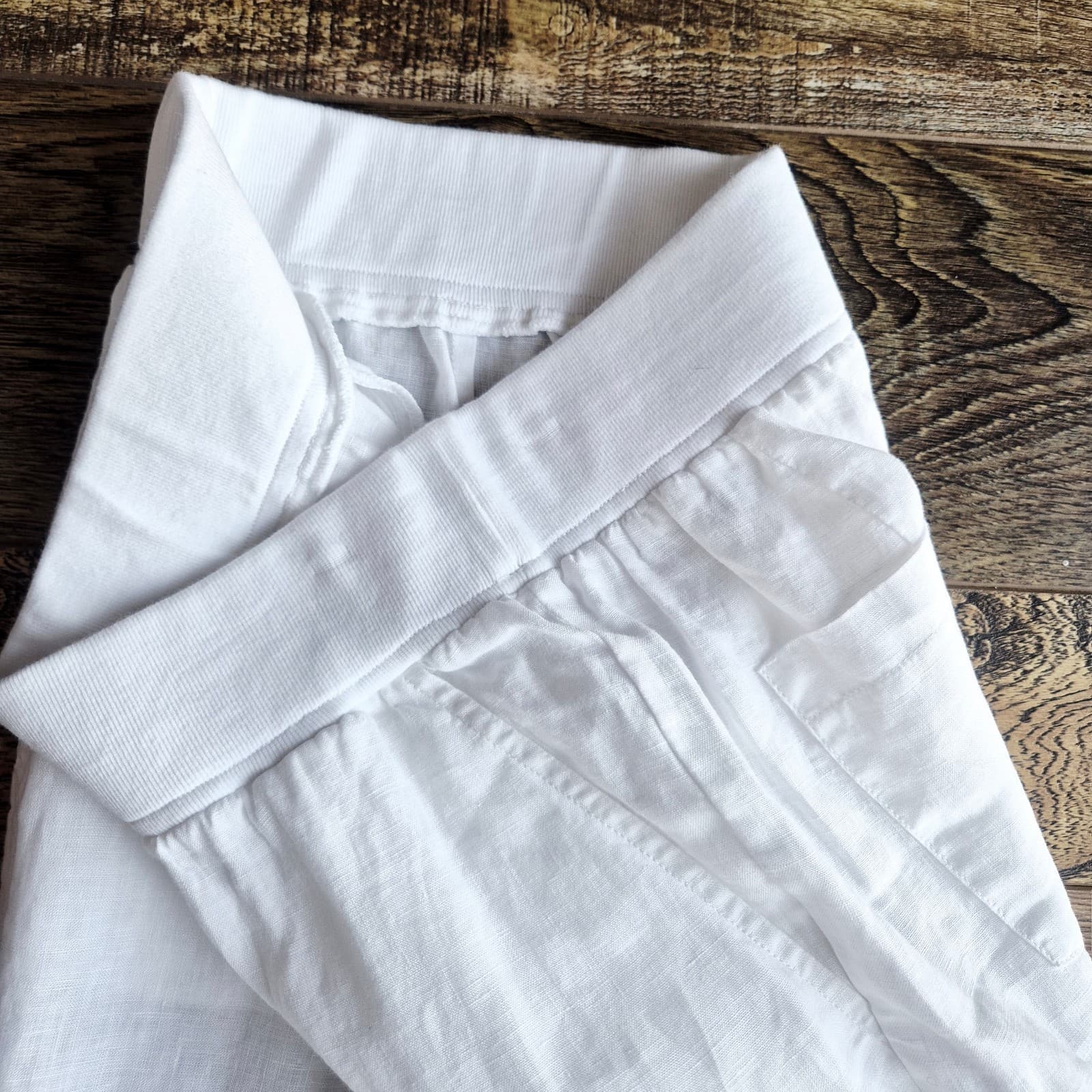 Rosso35 Genova Made in Italy Linen Pull-On Pants Cuffed Hem Pocket White Size 40 - Thumbnail 6
