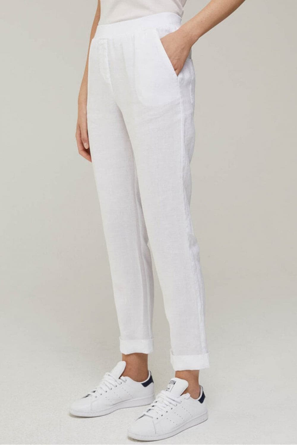 Rosso35 Genova Made in Italy Linen Pull-On Pants Cuffed Hem Pocket White Size 40 - Thumbnail 2