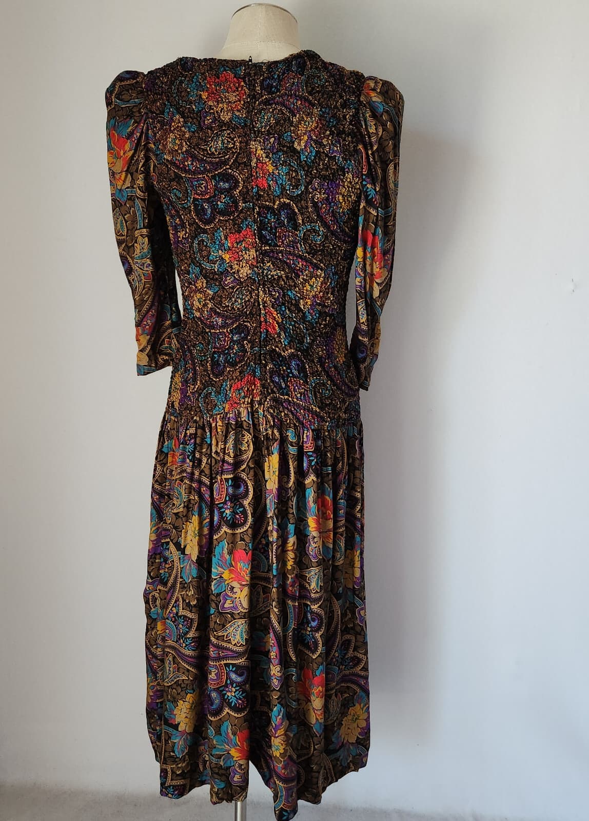 Vintage NWT ACT I New York Floral Paisley Smocked Midi Dress Dropwaist Sz.7-8 - Thumbnail 6