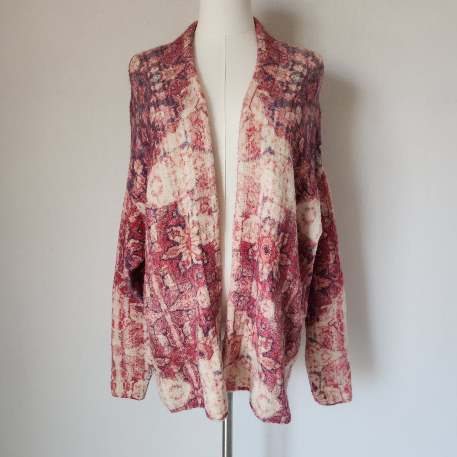 Anthropologie Akemi + Kin Laurel Canyon Open Cardigan Wool Alpaca Pink Sz.S - Thumbnail 3