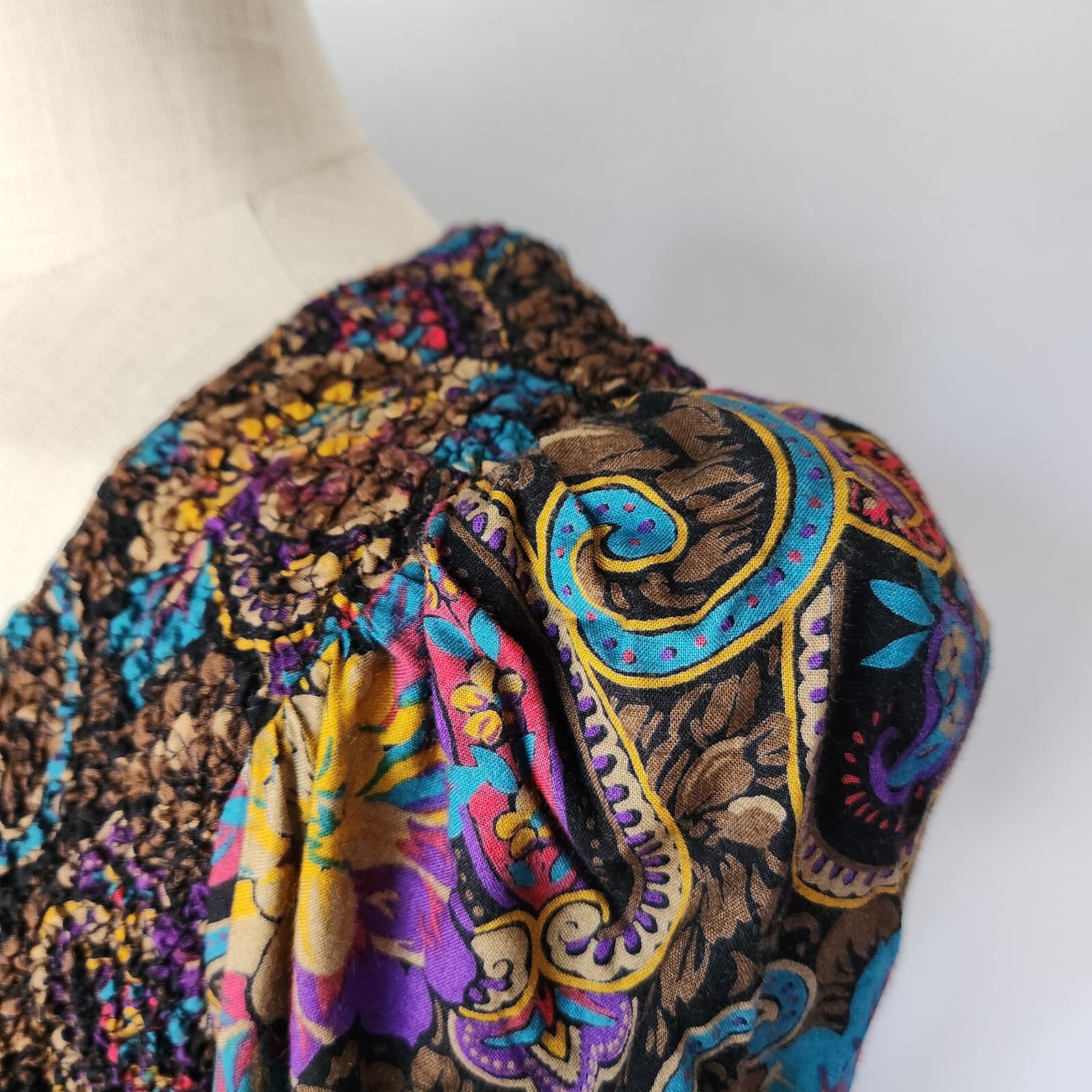 Vintage NWT ACT I New York Floral Paisley Smocked Midi Dress Dropwaist Sz.7-8 - Thumbnail 5