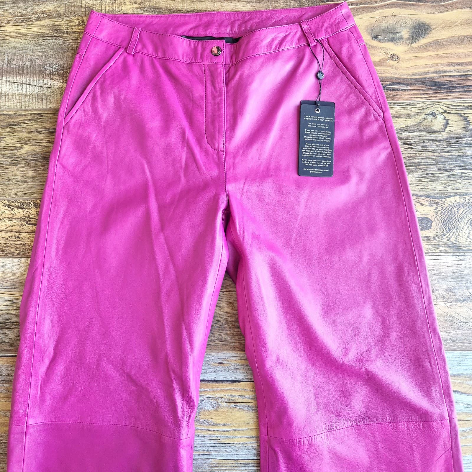 NEW Bod & Christensen Patricia Orchid Leather Wide-Leg Pants Lined Pocket Sz.10 - Thumbnail 2