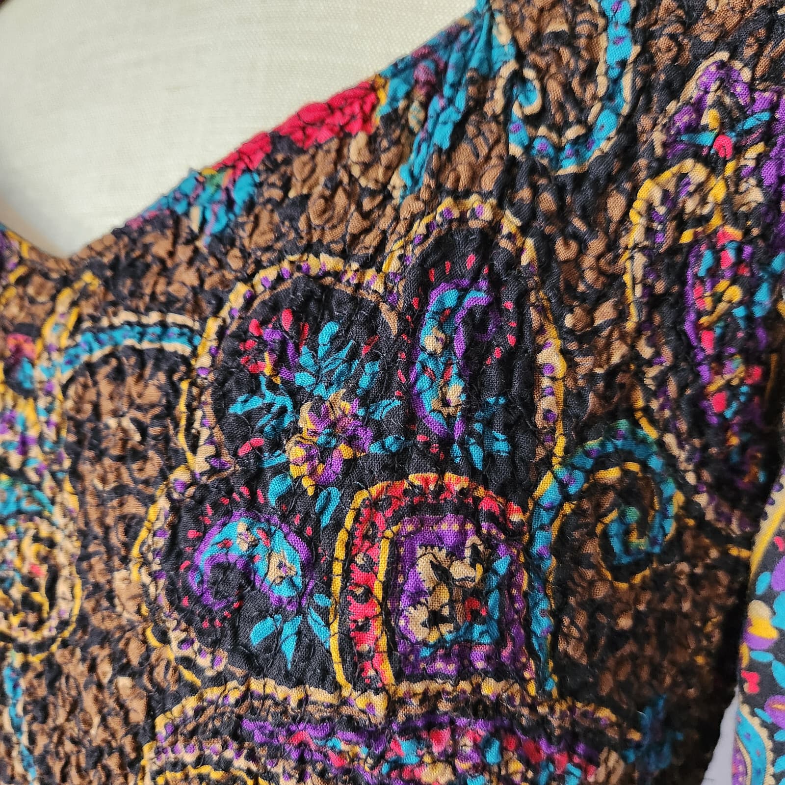 Vintage NWT ACT I New York Floral Paisley Smocked Midi Dress Dropwaist Sz.7-8 - Thumbnail 3