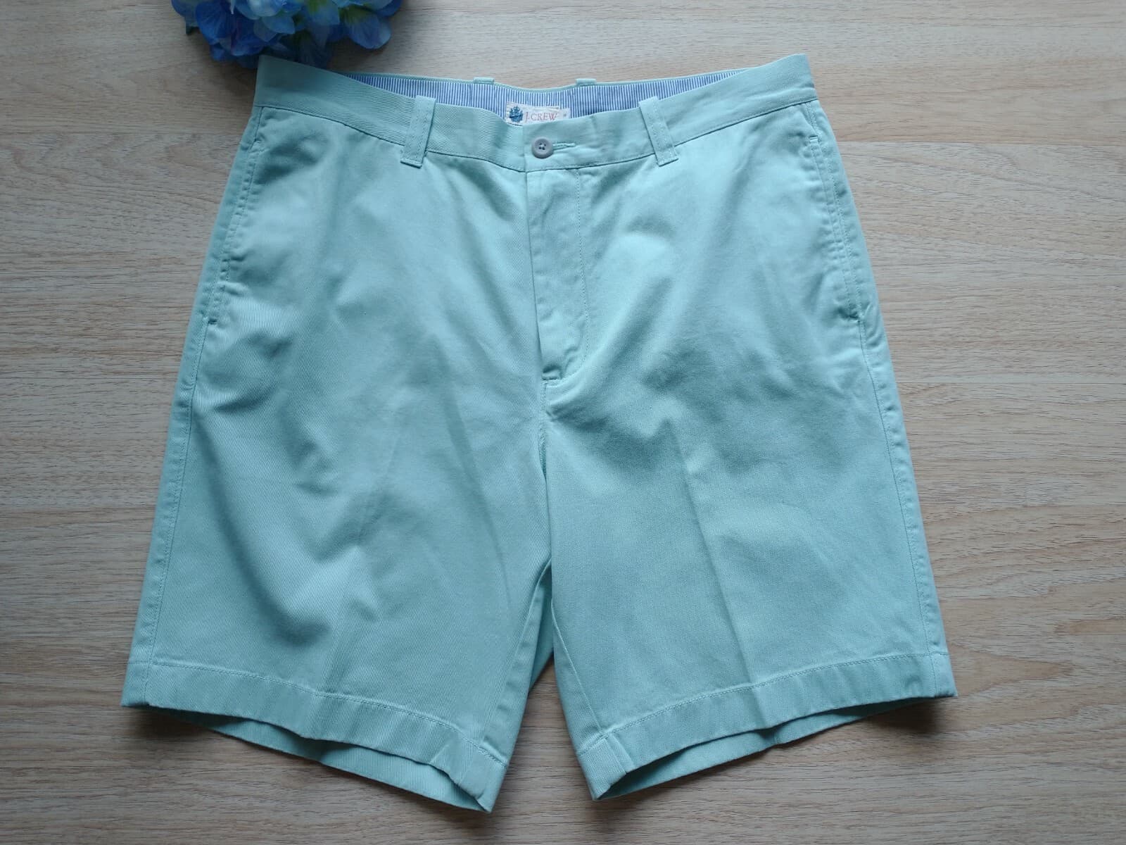 J.CREW 9" Gramercy Flex Shorts Zip Pocket Mint Green 100% Cotton Men Sz.36