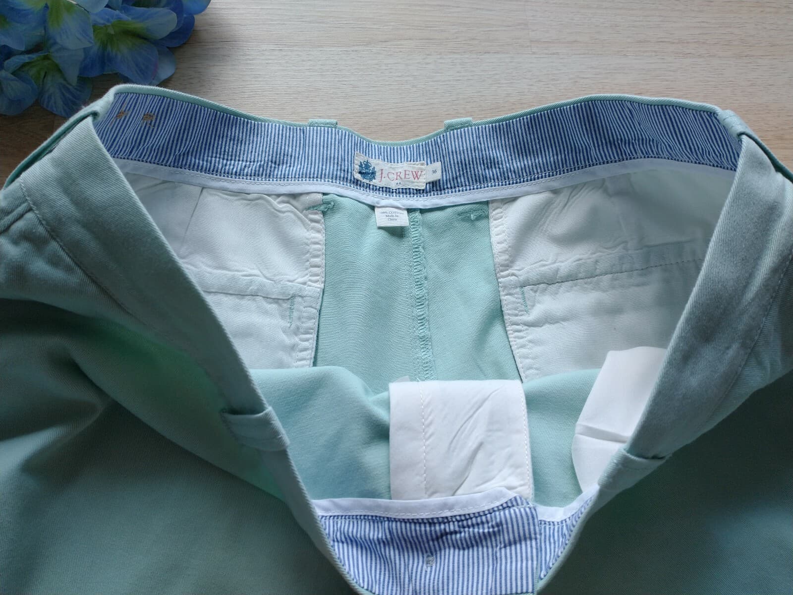 J.CREW 9" Gramercy Flex Shorts Zip Pocket Mint Green 100% Cotton Men Sz.36 - Thumbnail 7