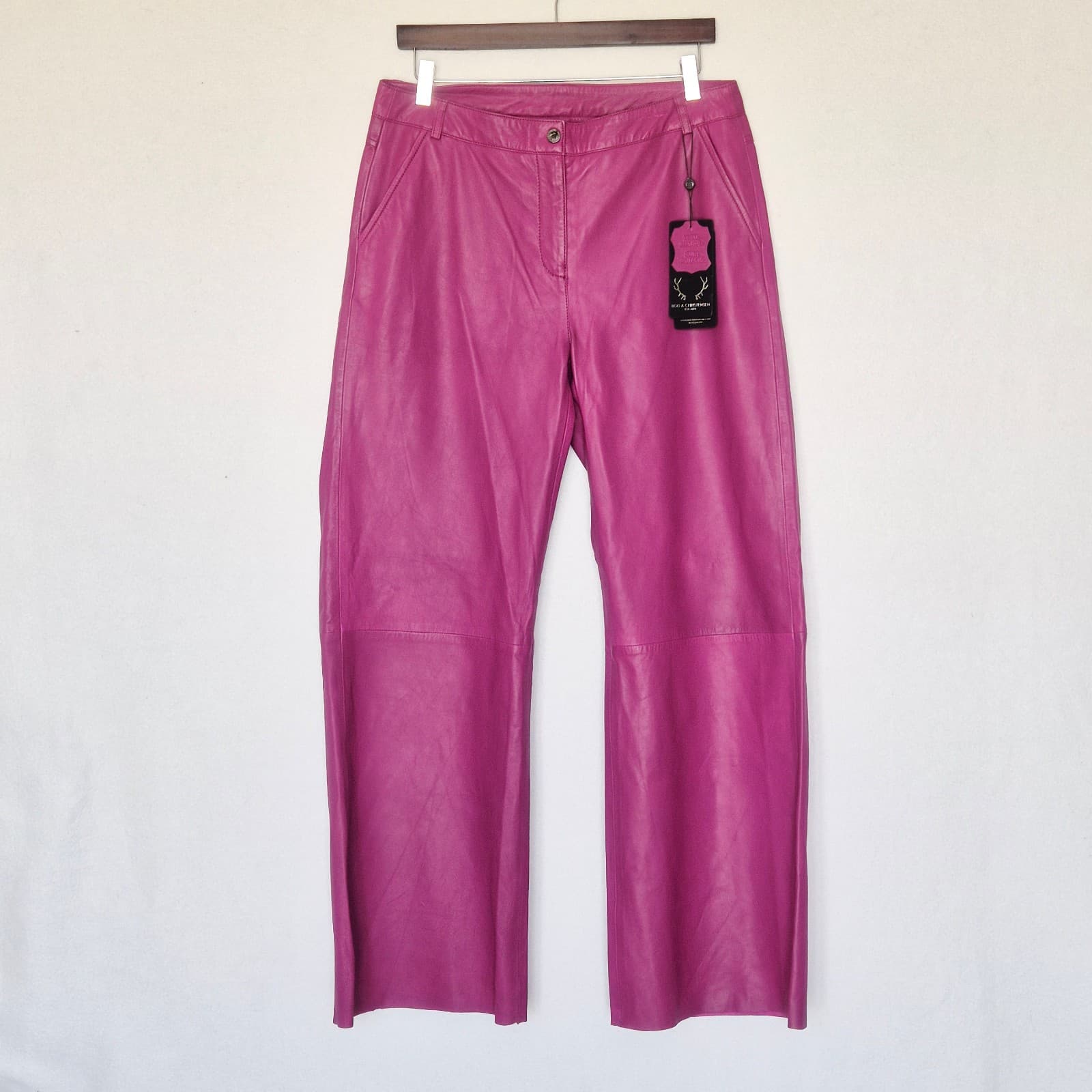 NEW Bod & Christensen Patricia Orchid Leather Wide-Leg Pants Lined Pocket Sz.10 - Thumbnail 3