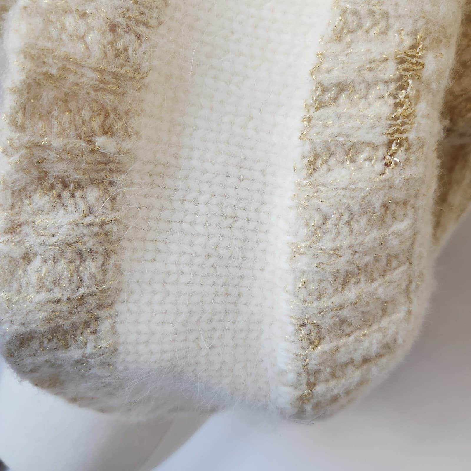 Sleeping On Snow Wool Blend Metallic Cropped Open Cardigan Short Sleeve Beige M - Thumbnail 3