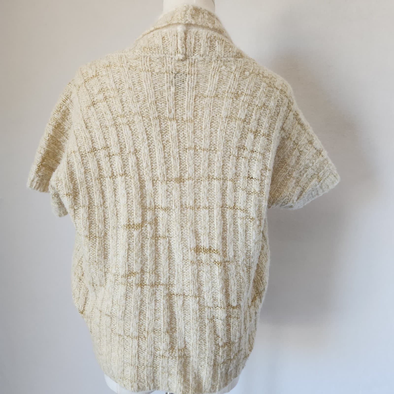 Sleeping On Snow Wool Blend Metallic Cropped Open Cardigan Short Sleeve Beige M - Thumbnail 5