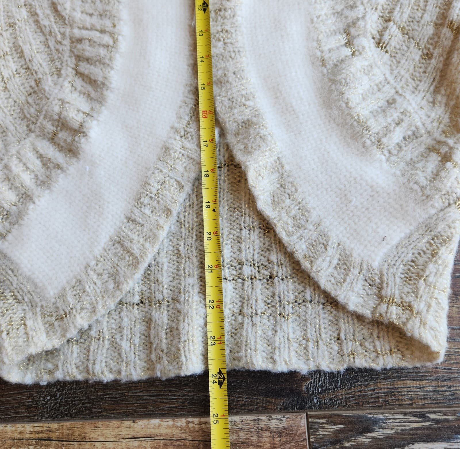 Sleeping On Snow Wool Blend Metallic Cropped Open Cardigan Short Sleeve Beige M - Thumbnail 10
