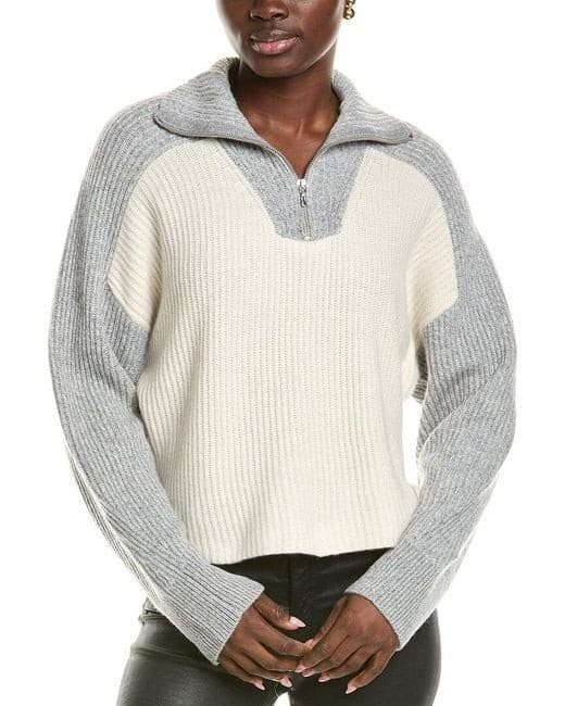 NWT Lulus Two-Tone Ribbed Knit Wool Blend Half-Zip Mock Sweater Grey Ivory Sz.M - Thumbnail 12