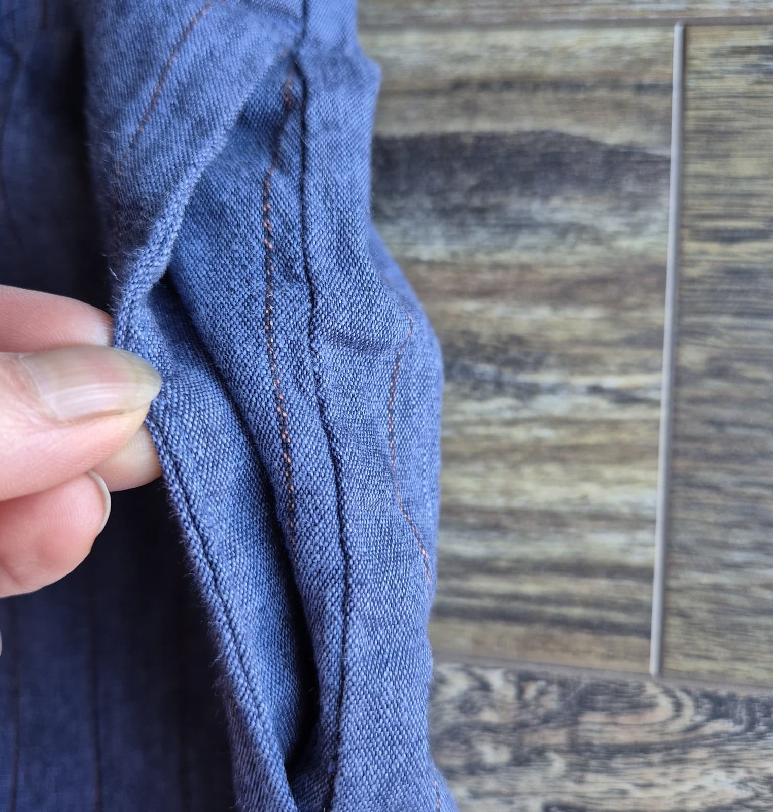 J.Jill Stretch Linen Chambray Pin-Striped Capri Pants Elastic Waist Pocket Sz.L - Thumbnail 4