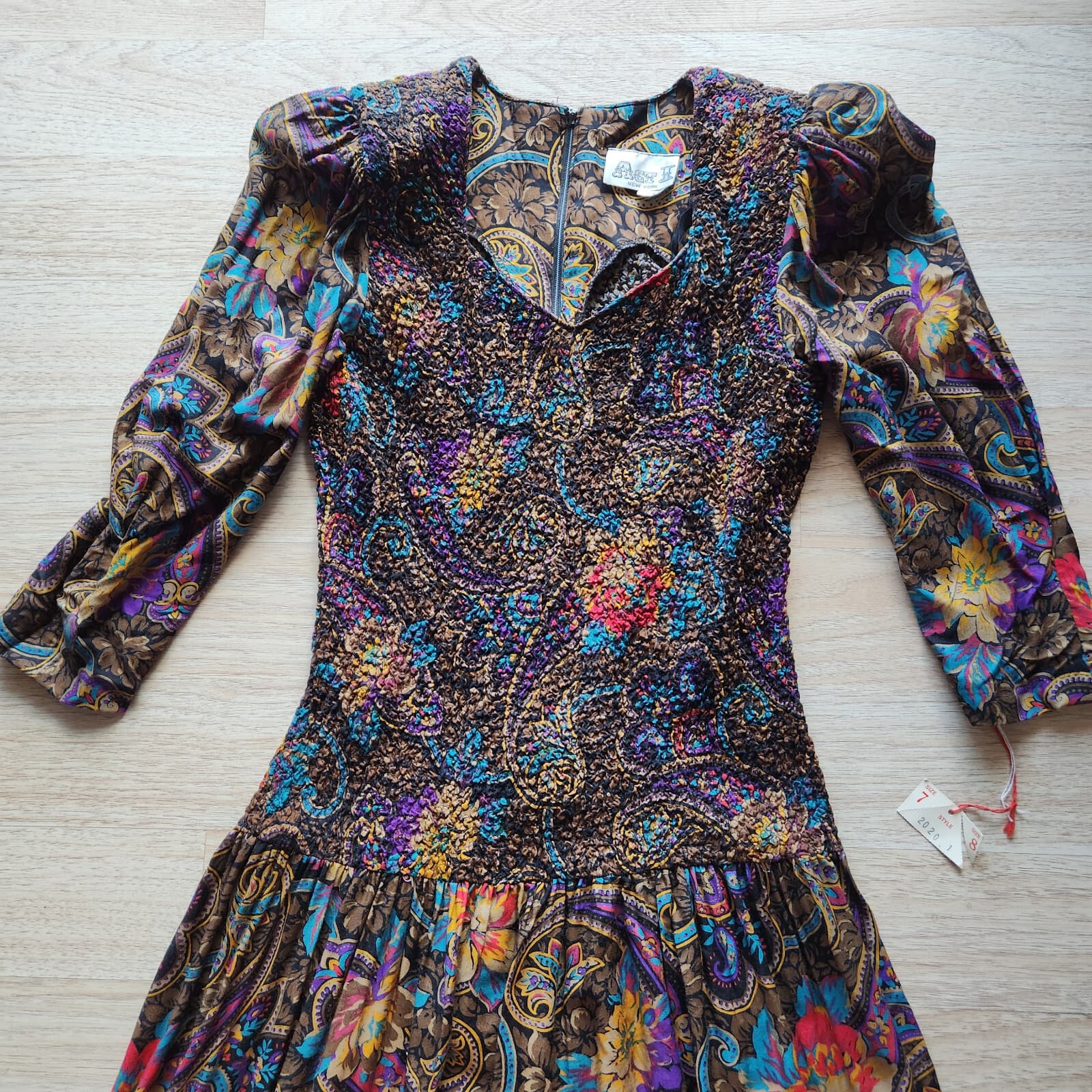Vintage NWT ACT I New York Floral Paisley Smocked Midi Dress Dropwaist Sz.7-8 - Thumbnail 9
