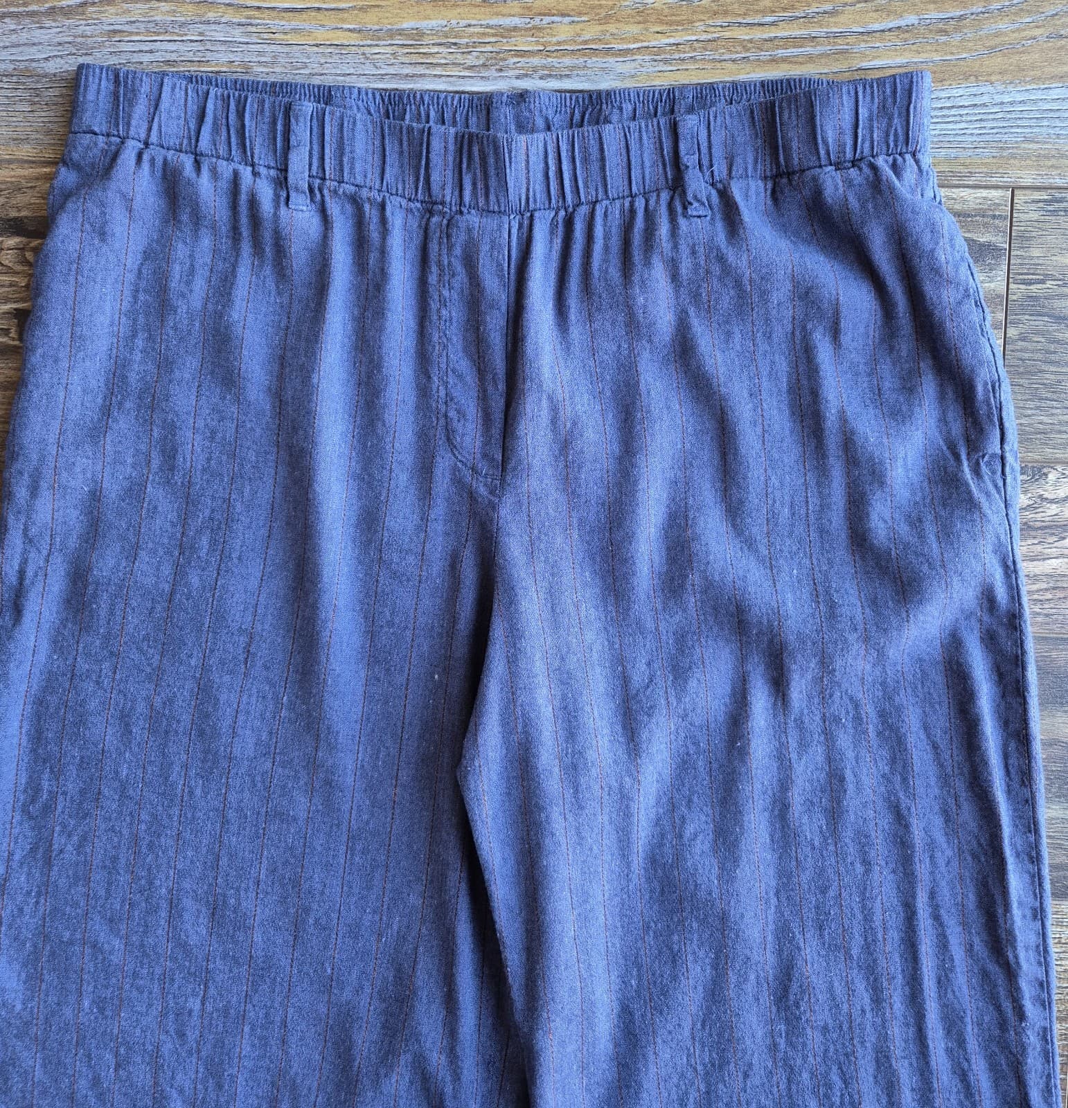 J.Jill Stretch Linen Chambray Pin-Striped Capri Pants Elastic Waist Pocket Sz.L - Thumbnail 3