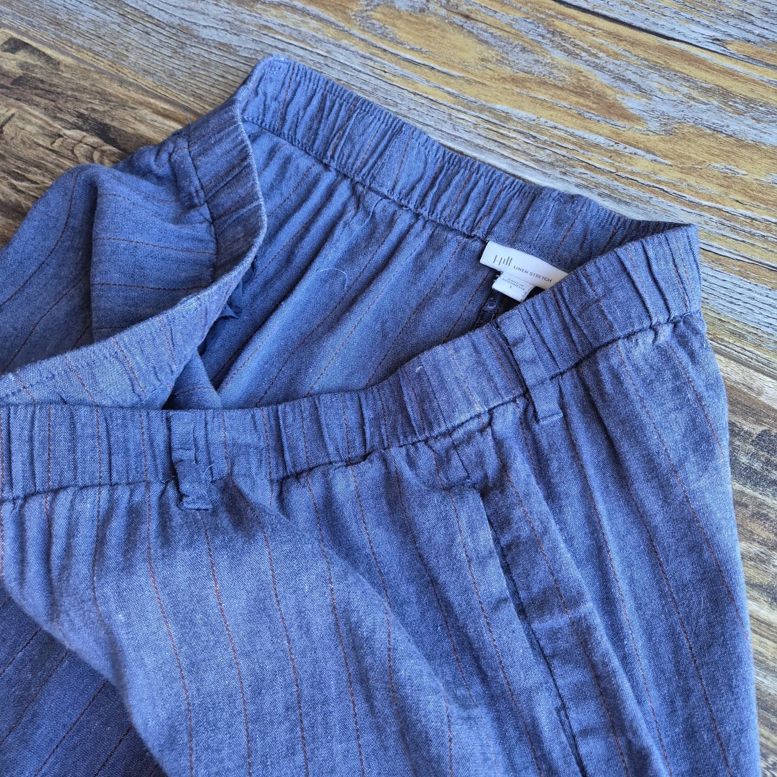 J.Jill Stretch Linen Chambray Pin-Striped Capri Pants Elastic Waist Pocket Sz.L - Thumbnail 5