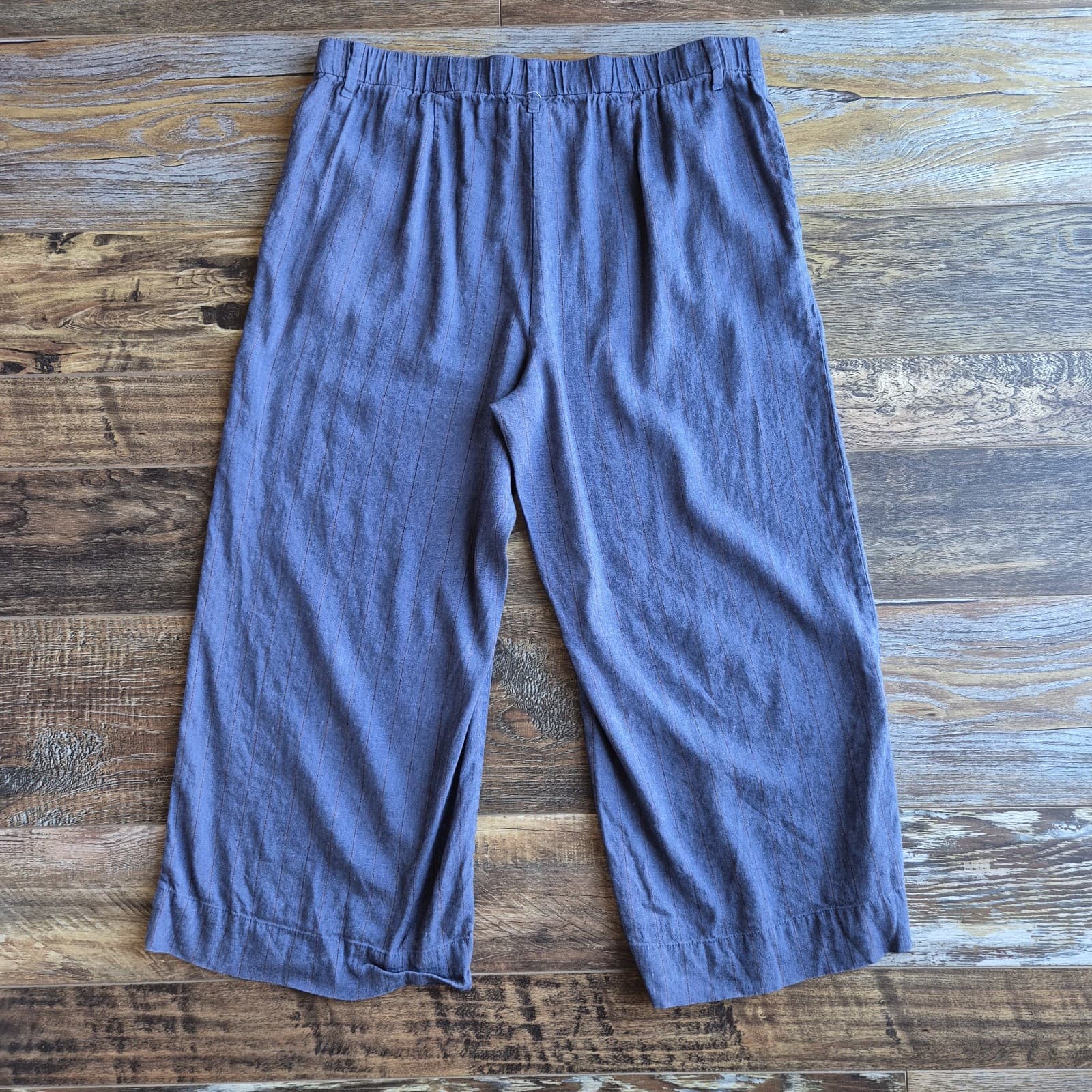 J.Jill Stretch Linen Chambray Pin-Striped Capri Pants Elastic Waist Pocket Sz.L - Thumbnail 7