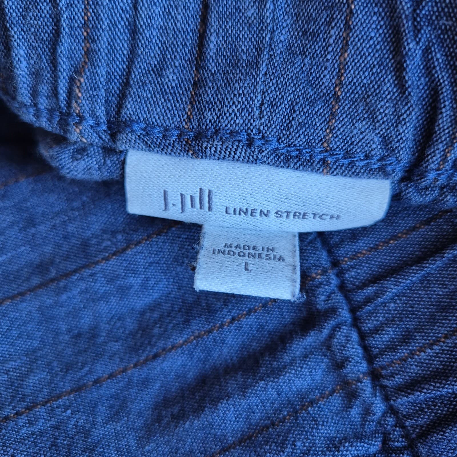 J.Jill Stretch Linen Chambray Pin-Striped Capri Pants Elastic Waist Pocket Sz.L - Thumbnail 8