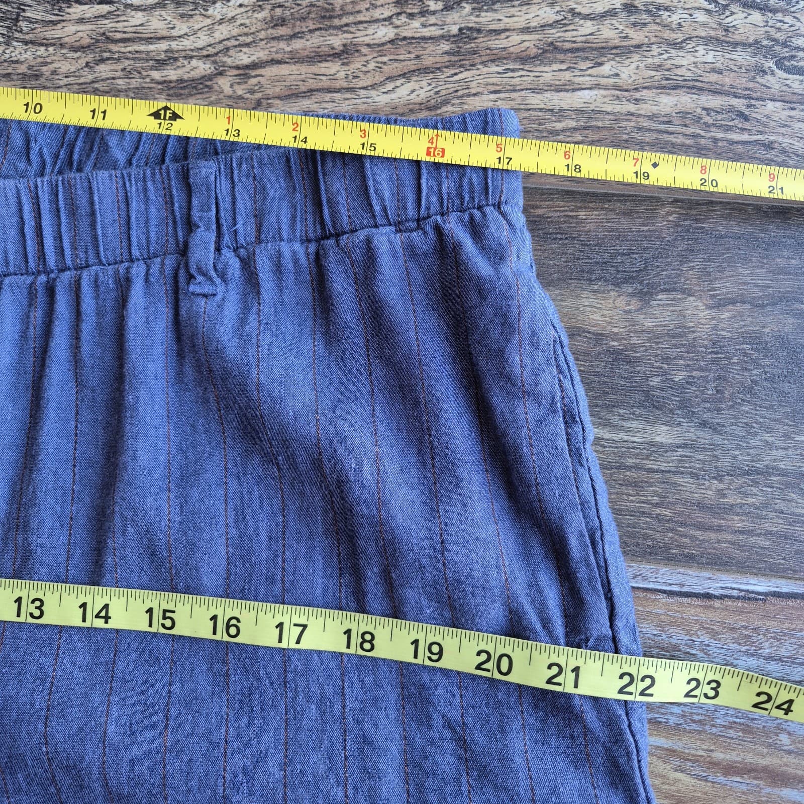 J.Jill Stretch Linen Chambray Pin-Striped Capri Pants Elastic Waist Pocket Sz.L - Thumbnail 11