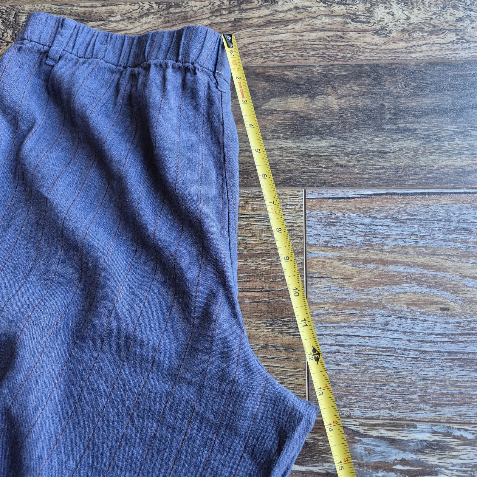 J.Jill Stretch Linen Chambray Pin-Striped Capri Pants Elastic Waist Pocket Sz.L - Thumbnail 14