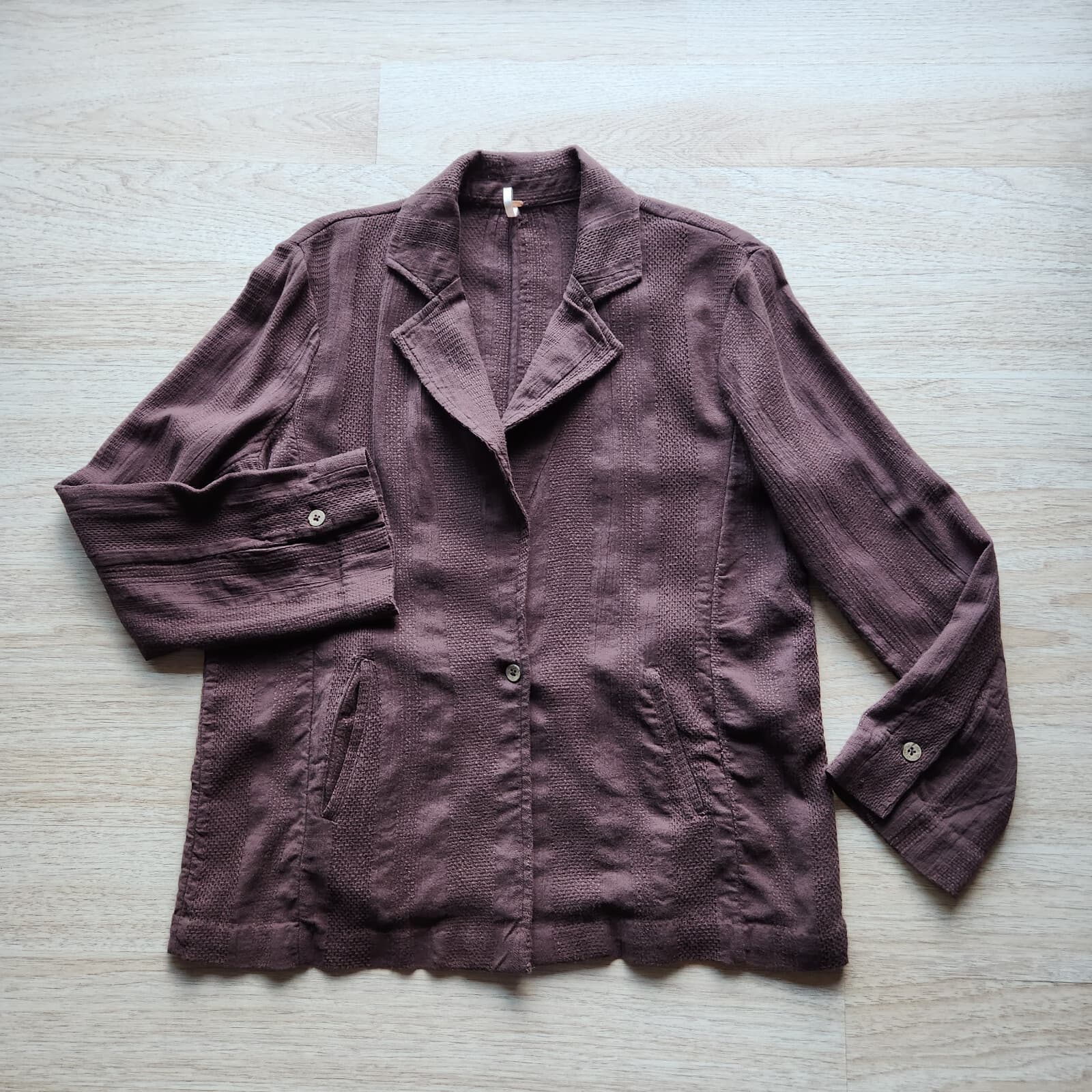 Free People Modern Summer Blazer Jacket Button Pocket Cotton Linen Brown Sz.XS - Thumbnail 6