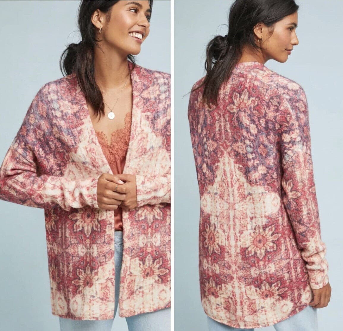 Anthropologie Akemi + Kin Laurel Canyon Open Cardigan Wool Alpaca Pink Sz.S - Thumbnail 2