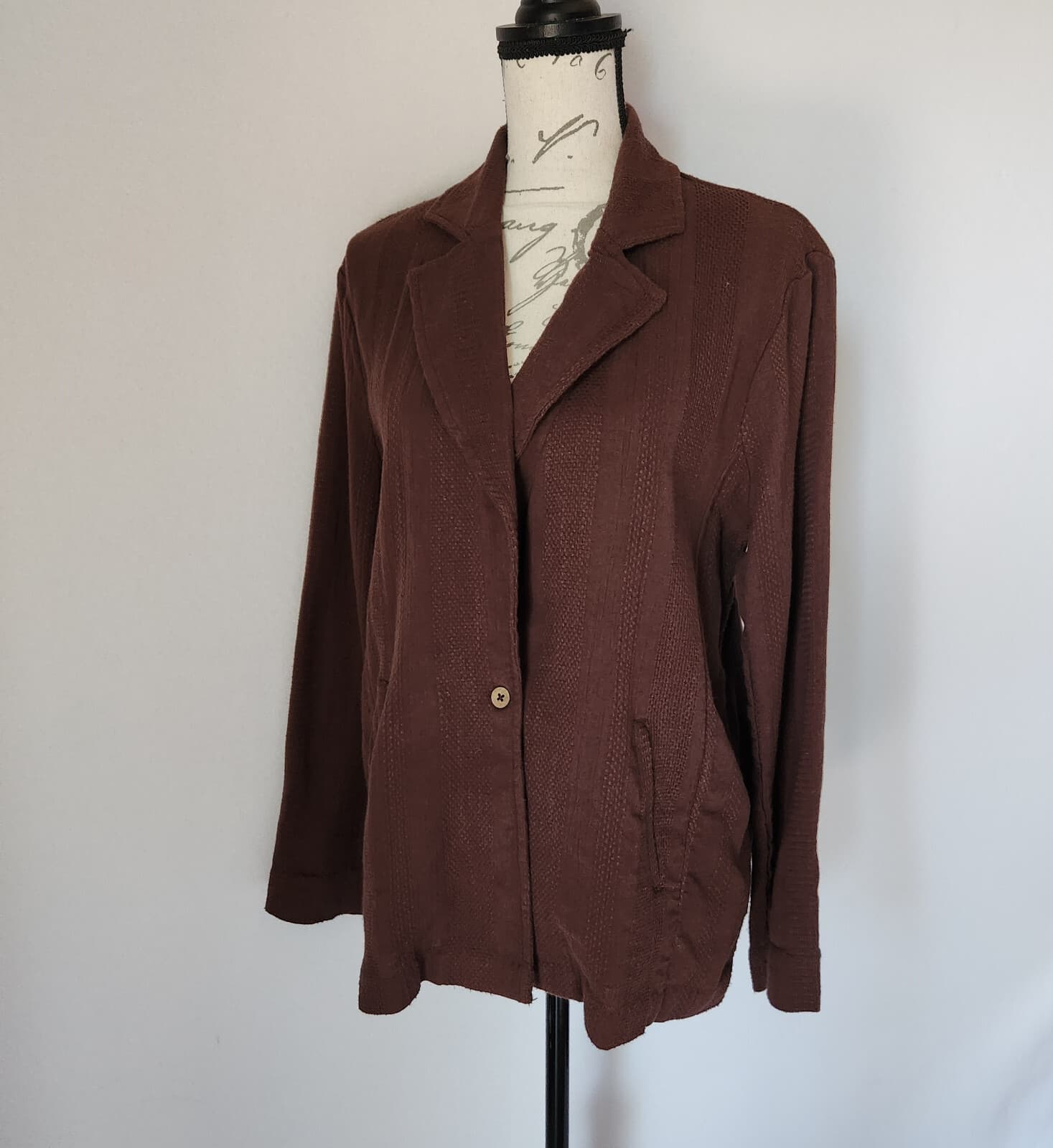 Free People Modern Summer Blazer Jacket Button Pocket Cotton Linen Brown Sz.XS - Thumbnail 3