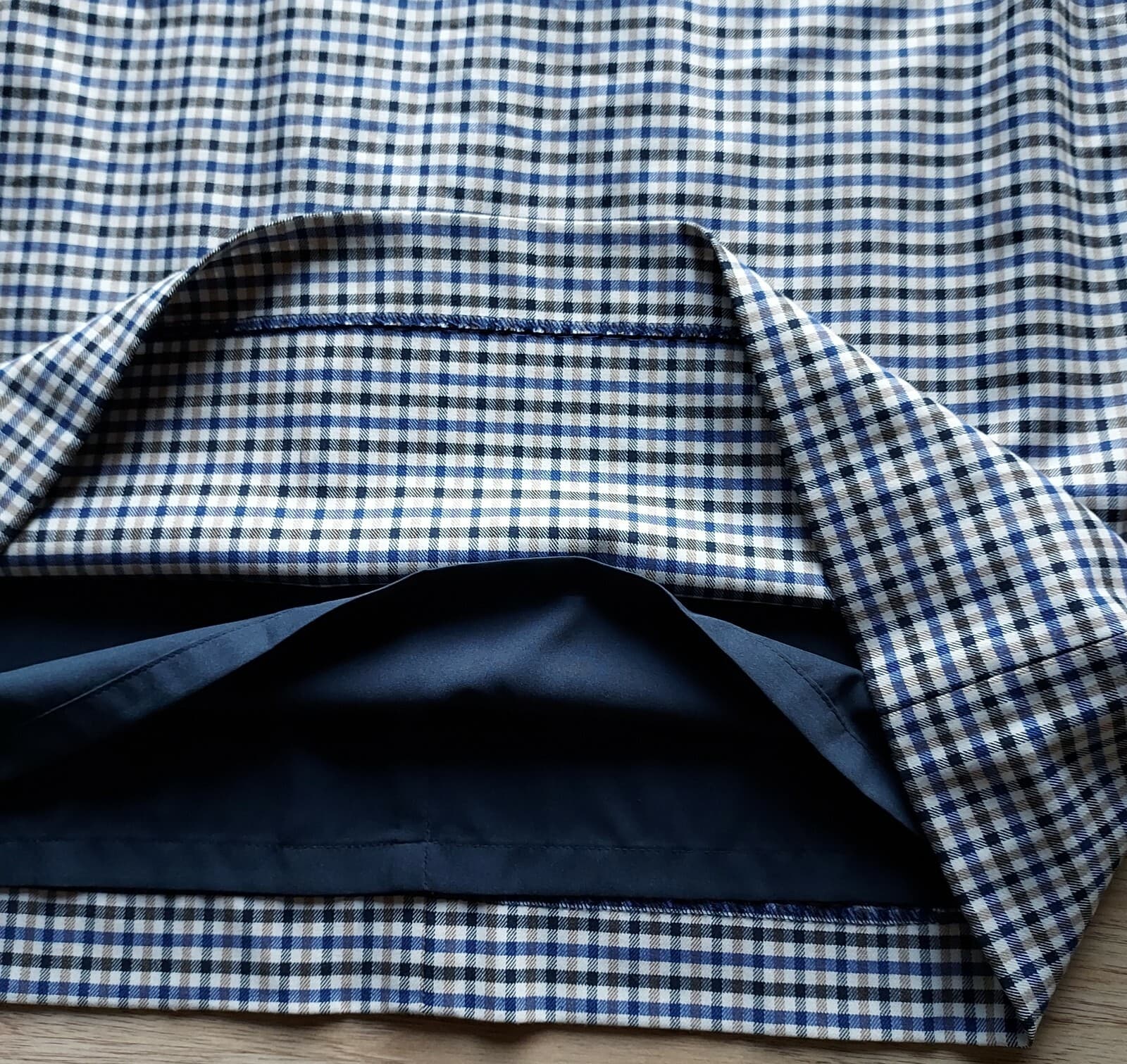 Banana Republic Gingham Shift Dress One-Ruffle Shoulder Zip Blue-Tan Women Sz.10 - Thumbnail 9