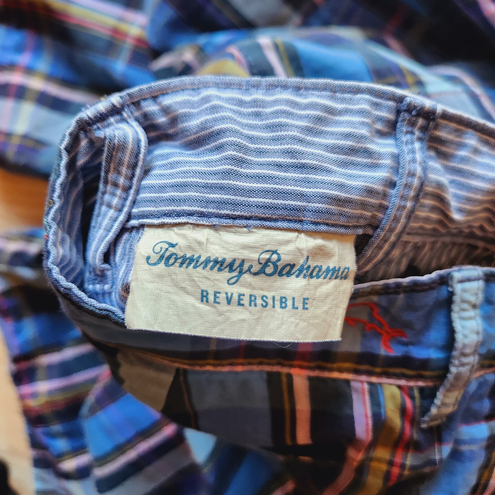 Tommy Bahama Reversible Shorts Blue Plaid Striped Relax Pocket Cotton Men's 32 - Thumbnail 3