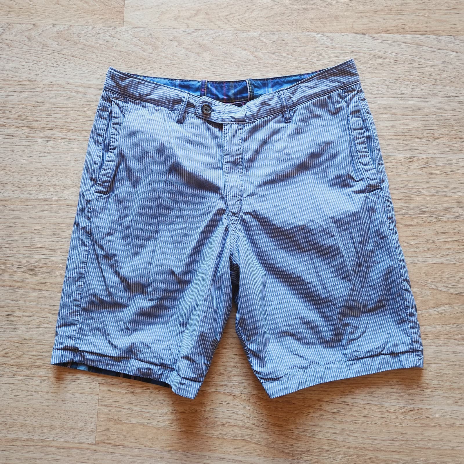 Tommy Bahama Reversible Shorts Blue Plaid Striped Relax Pocket Cotton Men's 32 - Thumbnail 4