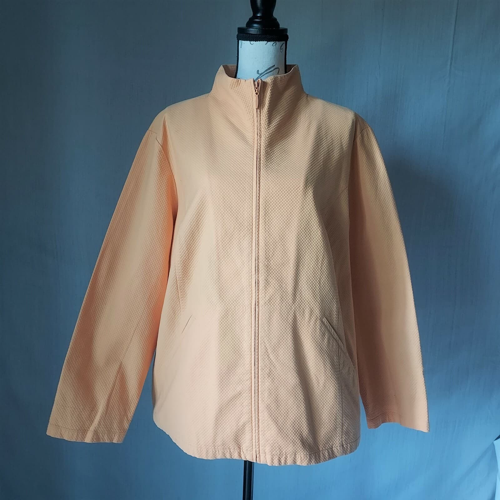 EILEEN FISHER Waffle Stretch Jacket Zip-up Pocket Mock Neck Orange Plus-Size 1X