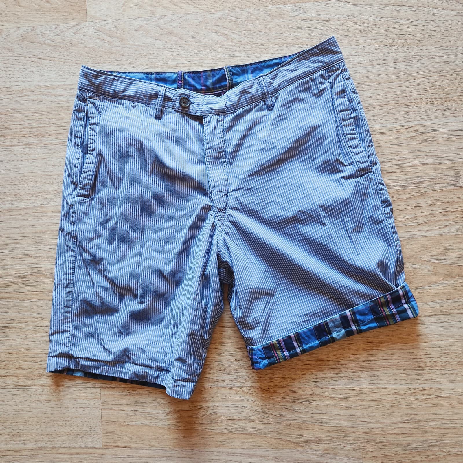 Tommy Bahama Reversible Shorts Blue Plaid Striped Relax Pocket Cotton Men's 32 - Thumbnail 5