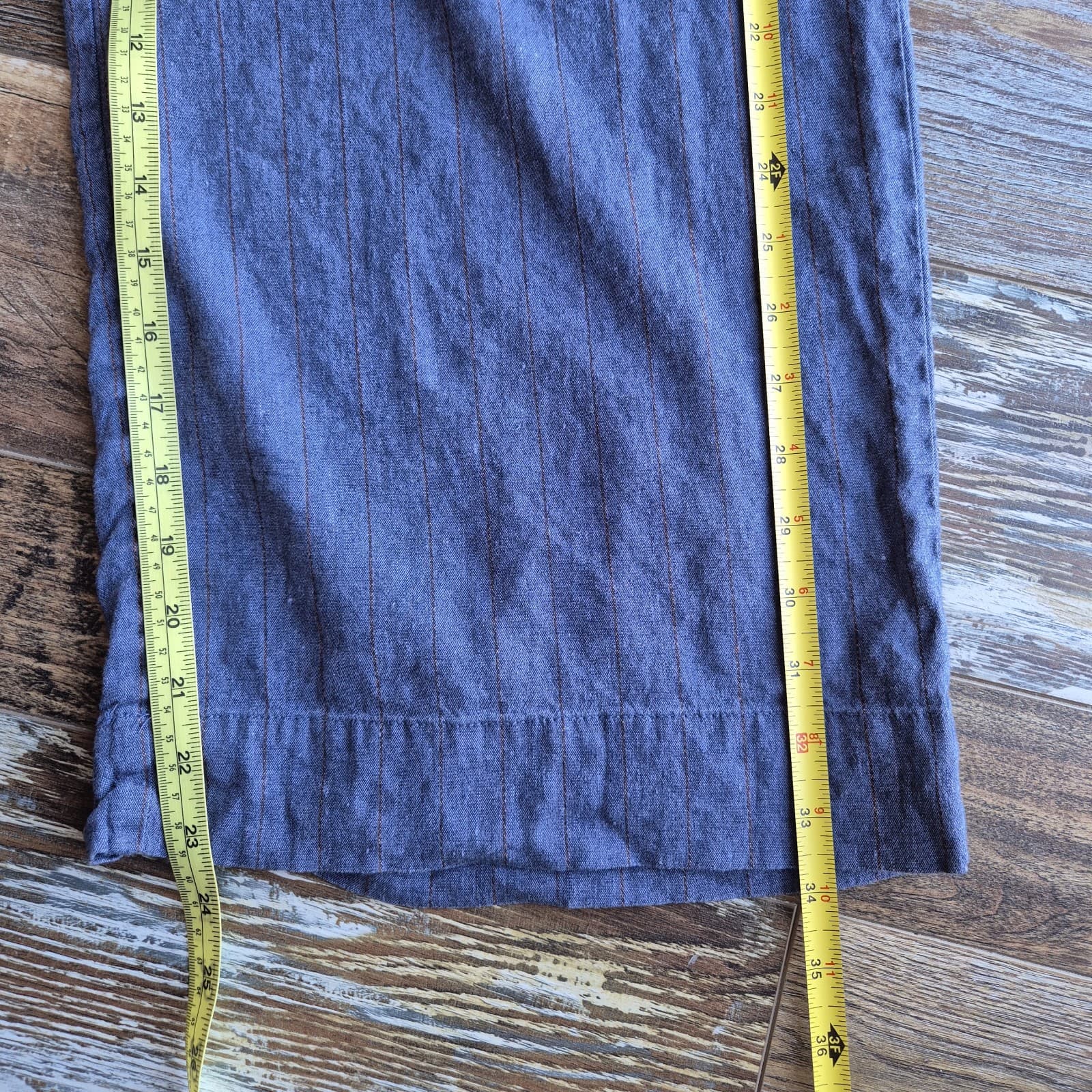 J.Jill Stretch Linen Chambray Pin-Striped Capri Pants Elastic Waist Pocket Sz.L - Thumbnail 12