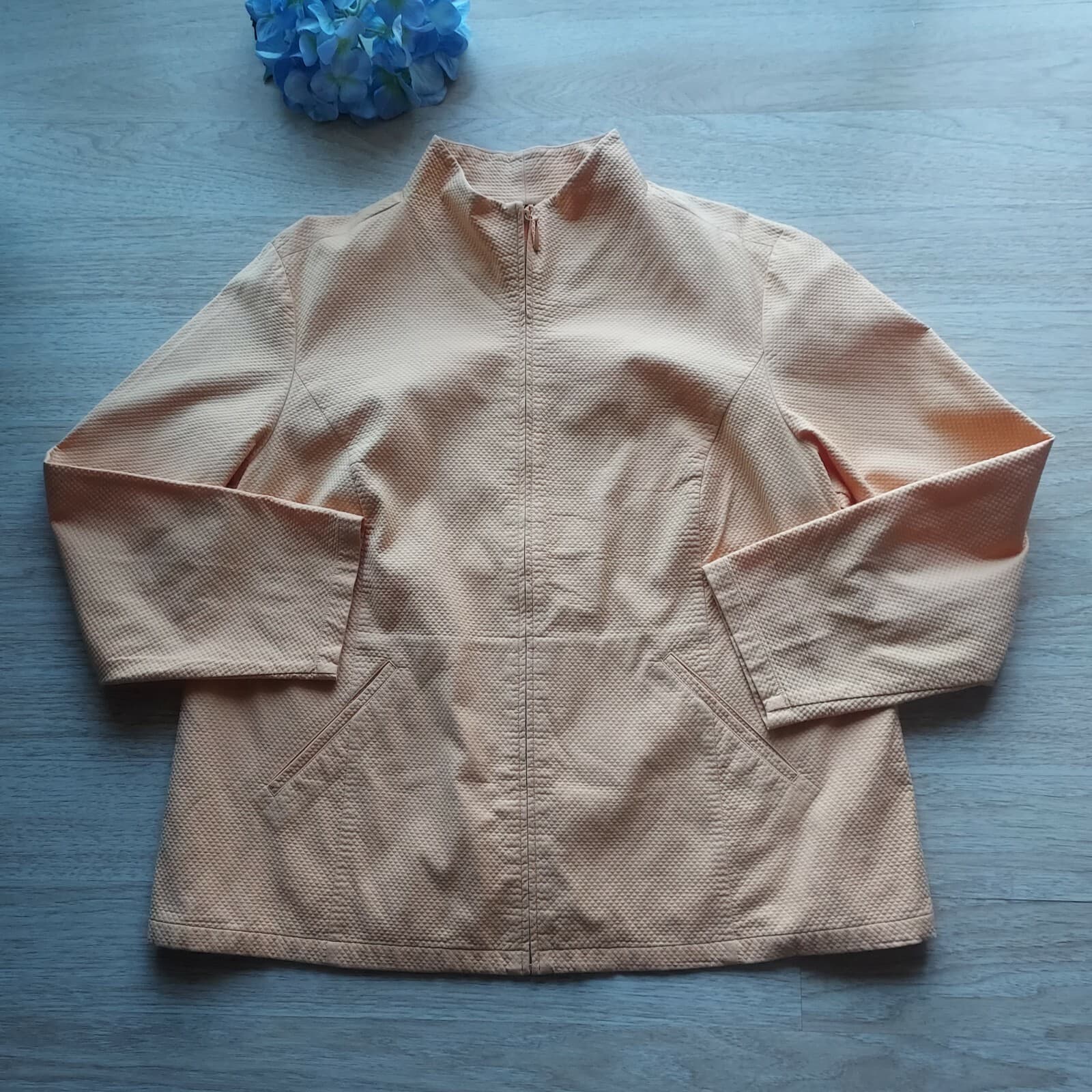 EILEEN FISHER Waffle Stretch Jacket Zip-up Pocket Mock Neck Orange Plus-Size 1X - Thumbnail 2