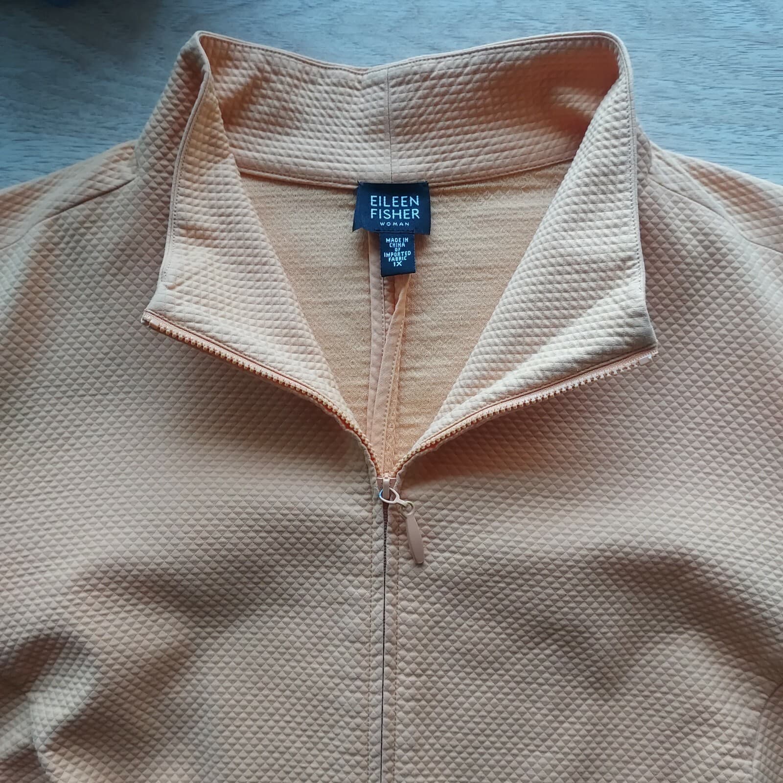 EILEEN FISHER Waffle Stretch Jacket Zip-up Pocket Mock Neck Orange Plus-Size 1X - Thumbnail 4