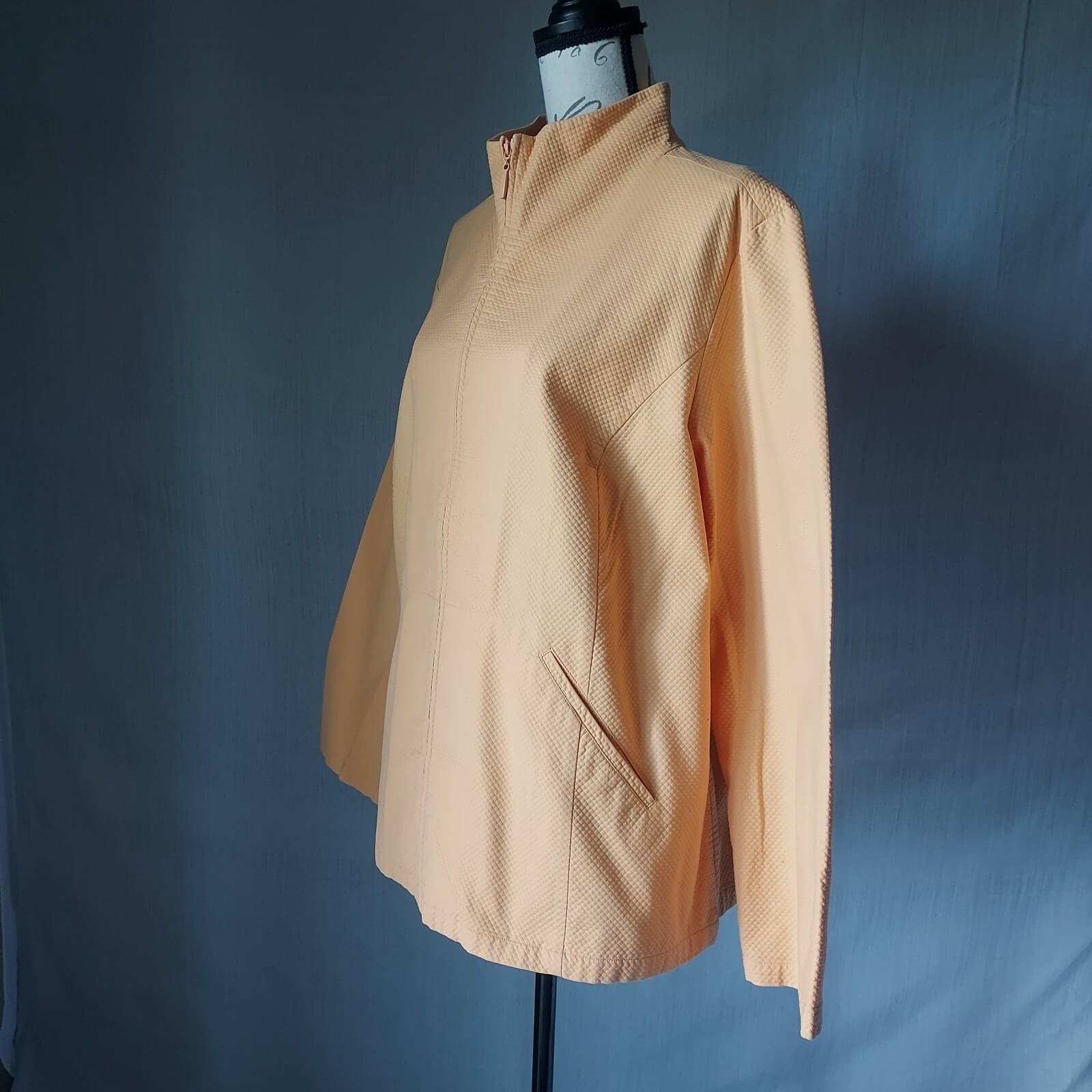 EILEEN FISHER Waffle Stretch Jacket Zip-up Pocket Mock Neck Orange Plus-Size 1X - Thumbnail 5