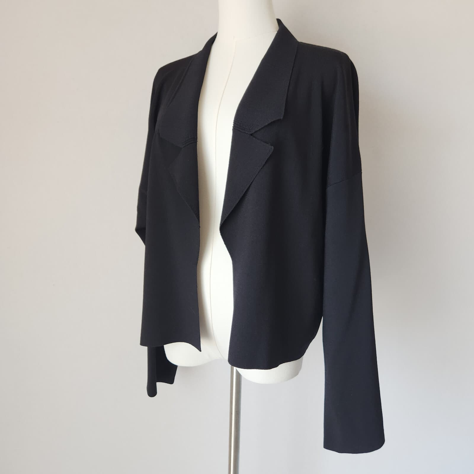 MM.LAFLEUR Collar Open Front Cardigan Pocket Long Sleeve Viscose Blend Black XL - Thumbnail 3