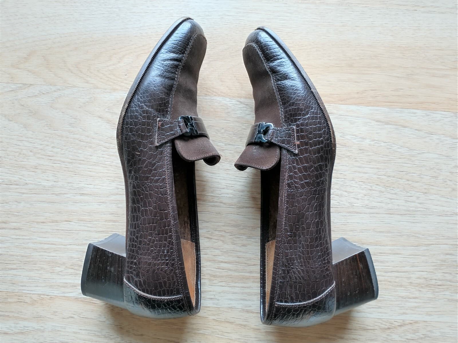 Salvatore Ferragamo Suede Crocodile Leather Loafer Brown US8.5 Made in Italy - Thumbnail 5
