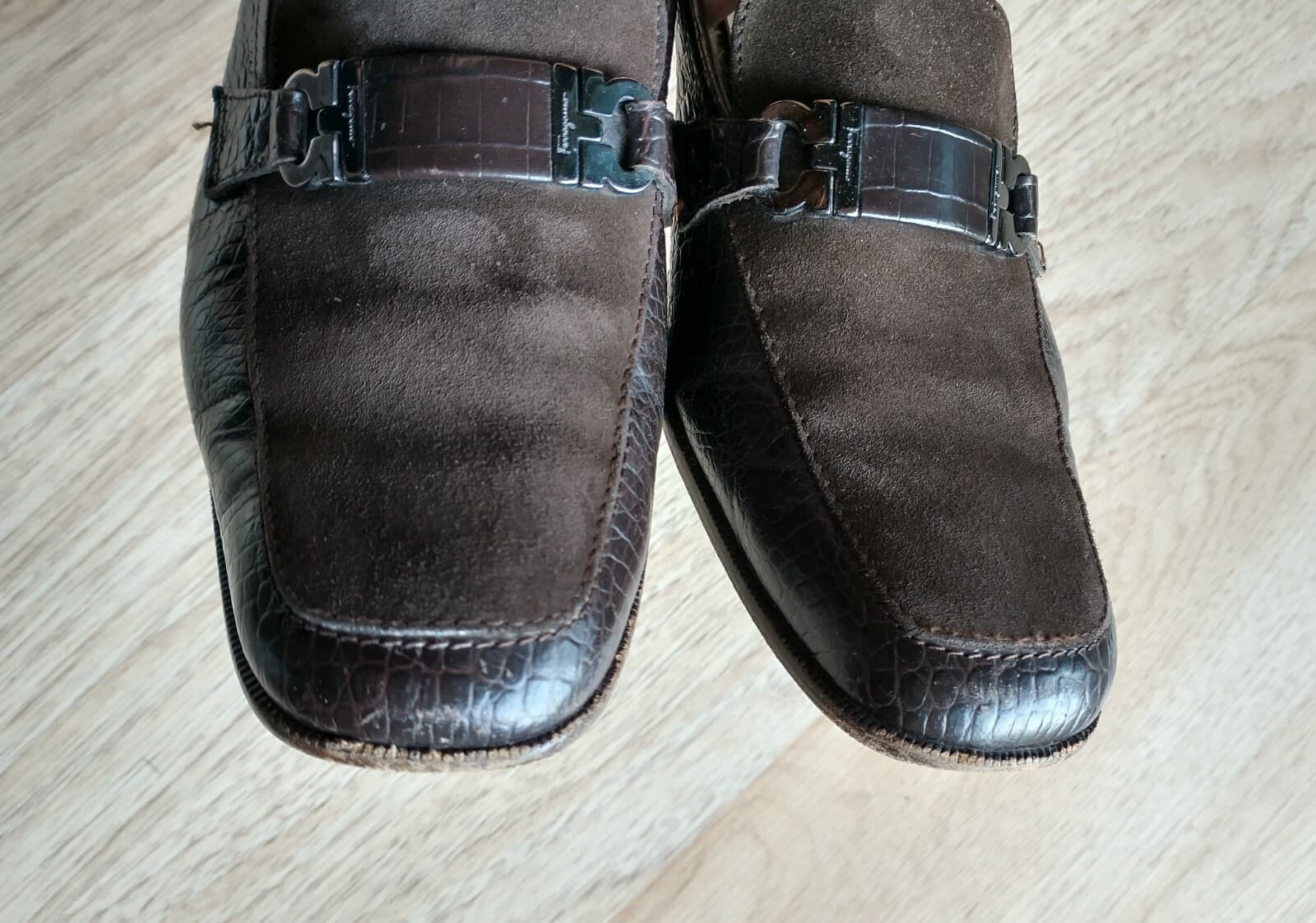 Salvatore Ferragamo Suede Crocodile Leather Loafer Brown US8.5 Made in Italy - Thumbnail 9